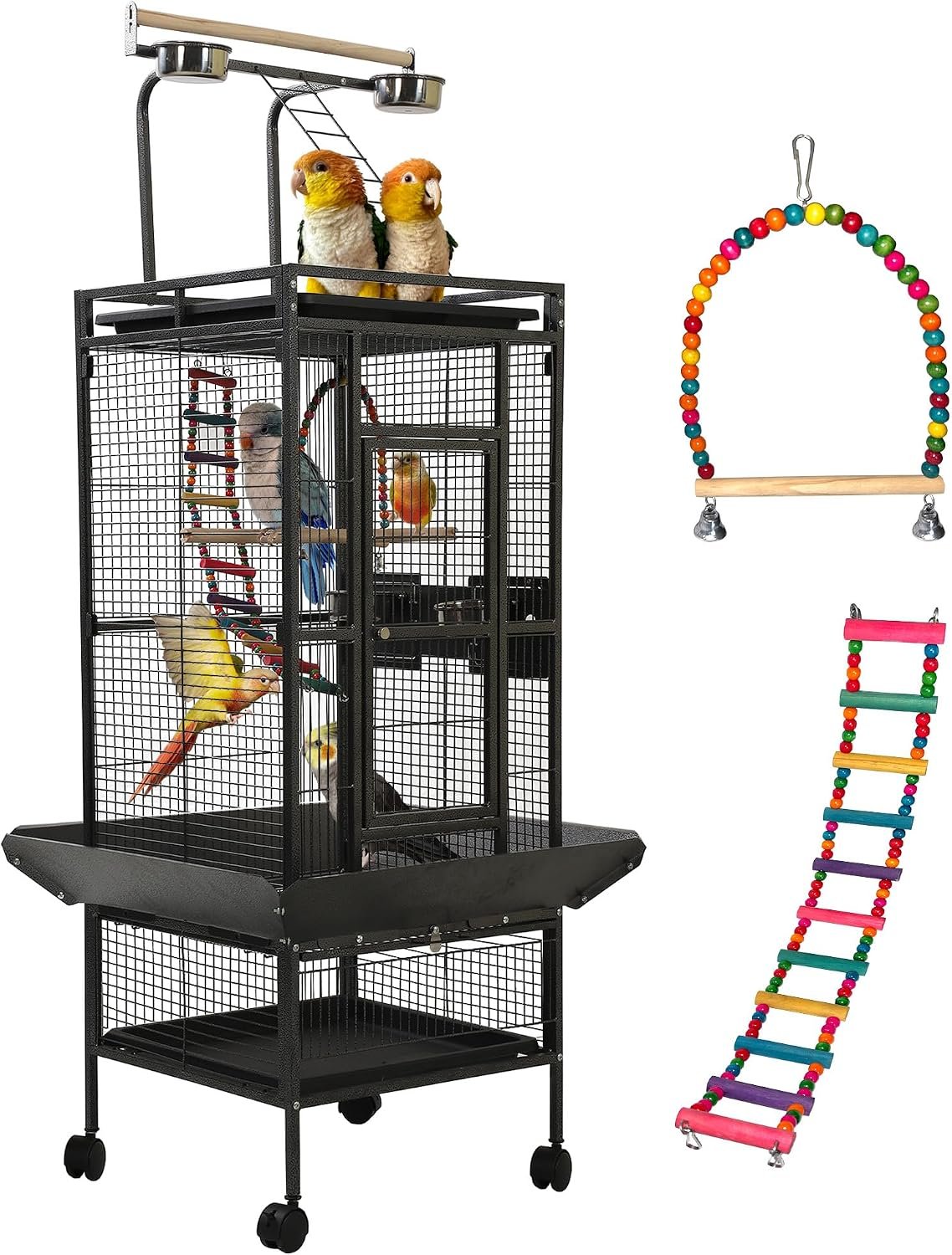Large Bird Cages for Parrots,Bird Flight Cage for Parakeets,Cockatiel Cage for Birds,Large Parakeet Cage with Stand,Parrot Cages Toys,Seed Catcher,Feeders,Trays for Conure Canary Lovebird Budgie