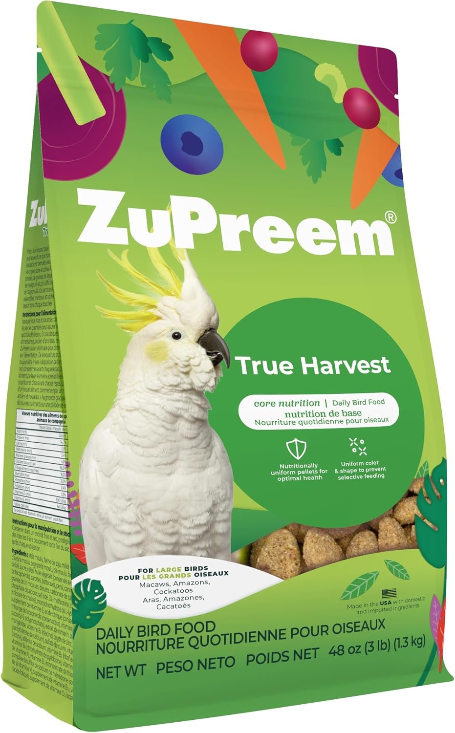 ZuPreem True Harvest Macaw & Cockatoo Food, Uniform Bird Food, L, 3 lb