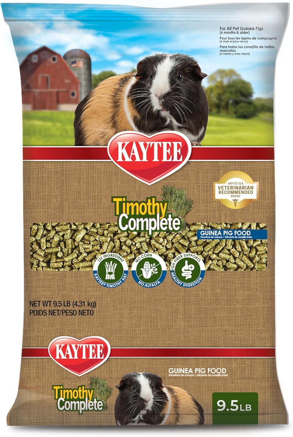 Kaytee Timothy Complete Guinea Pig Food with Timothy Hay, 9.5 Pounds