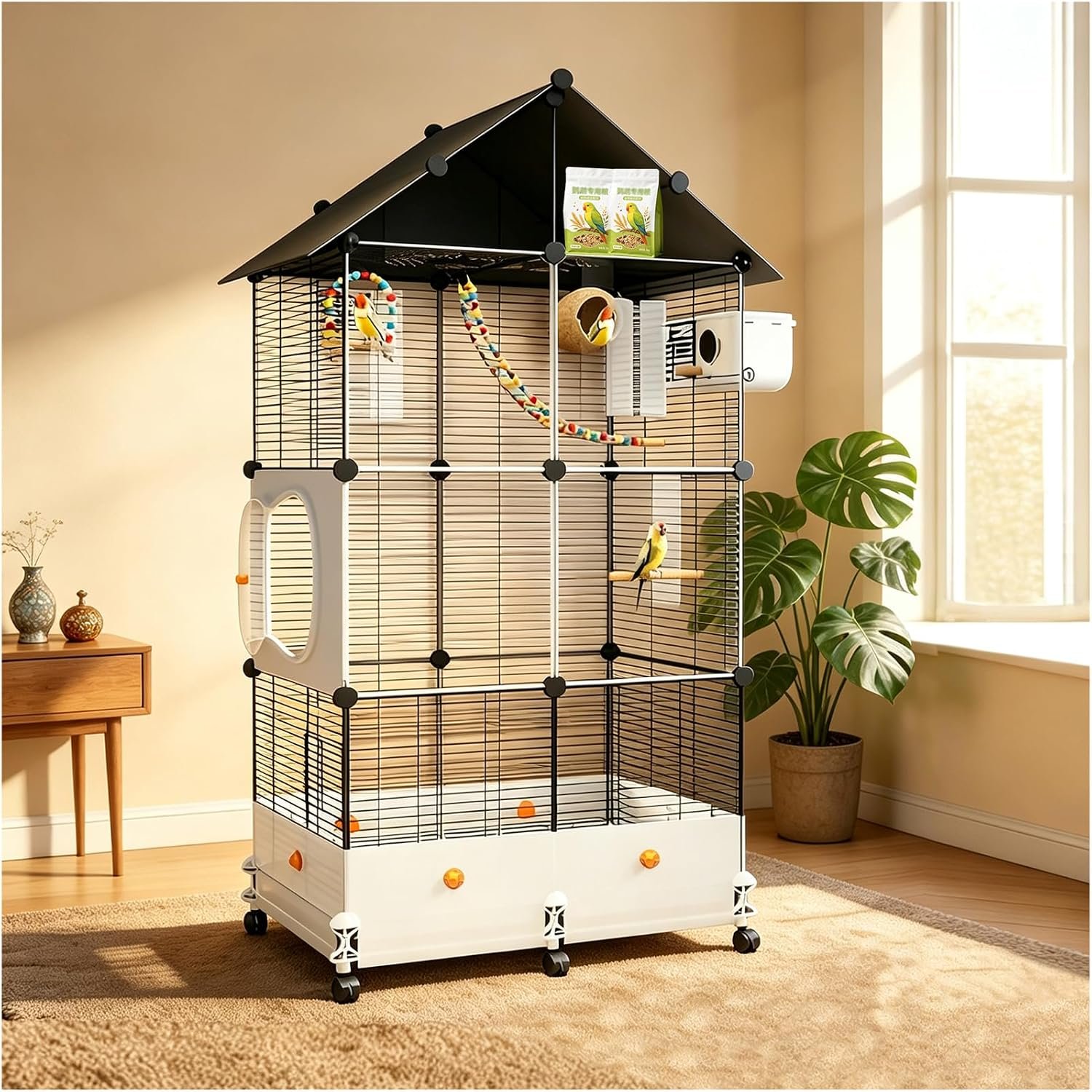 60″ H Large Bird Cage for Parrots, Parakeet Cage with Top Storage, Metal