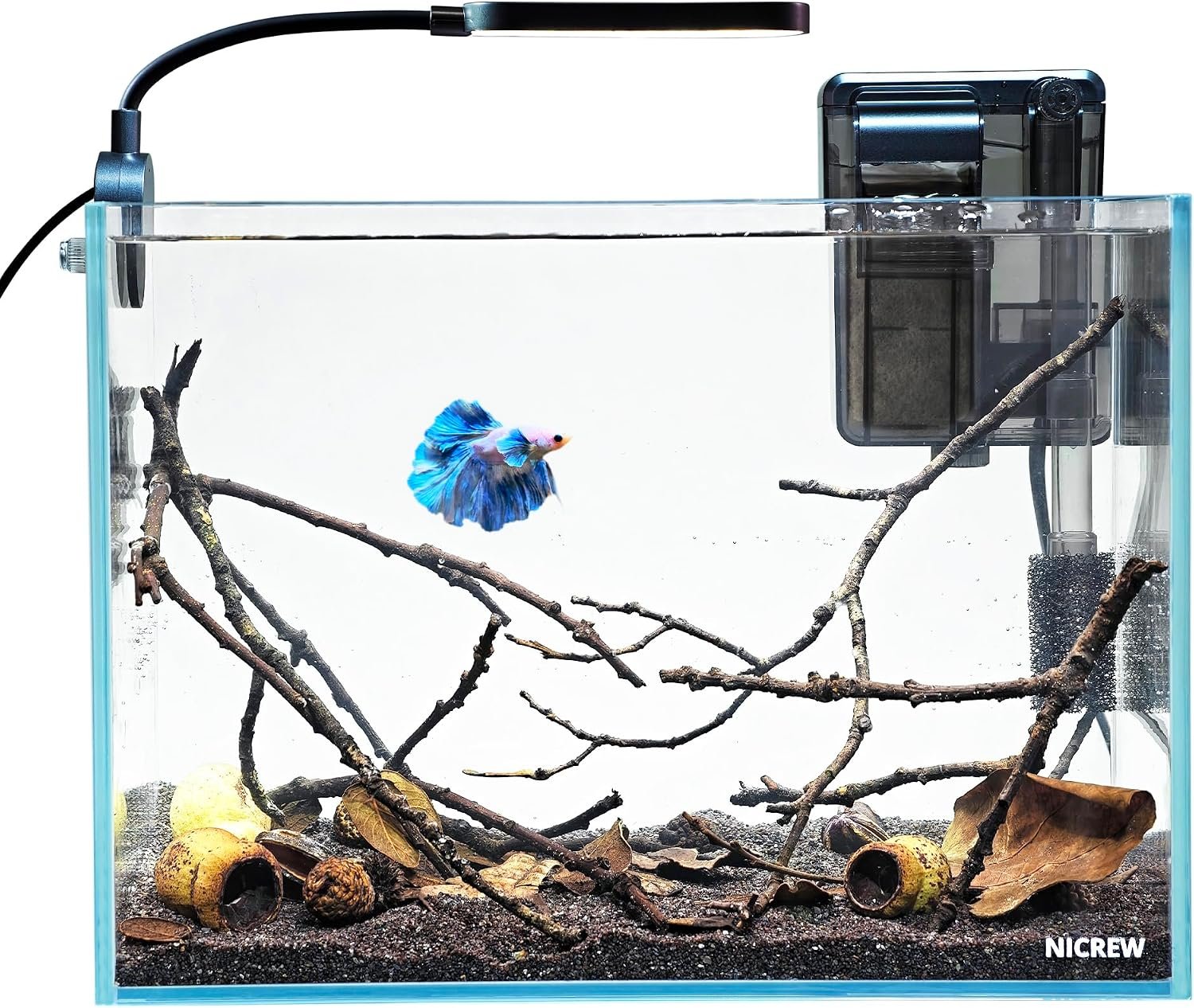 NICREW 2.5 Gallon Nano Nature Aquarium Kit Betta Fish Tank, Basic, Clear