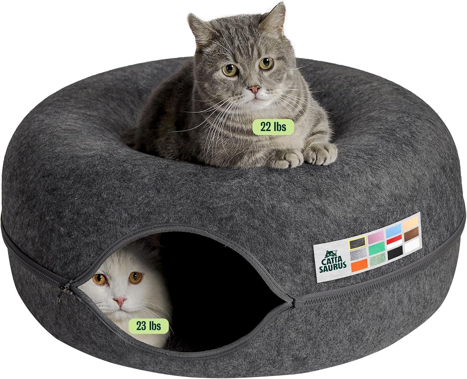 Peekaboo Cat Cave Donut for Multiple & Large Cats up to 30-45 lbs, 3-in-1 Self Warming Cat Bed, Tunnel & Scratcher for Indoor Cats, Washable & Detachable Small Dog Bed (Dark Gray, Large)