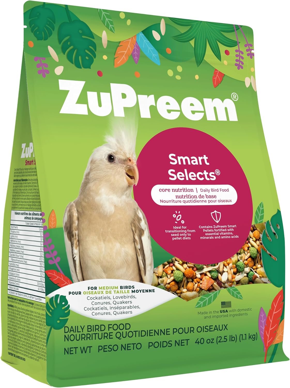ZuPreem Smart Selects Cockatiel & Conure Food, Seed Blend, Medium, 2.5 lb