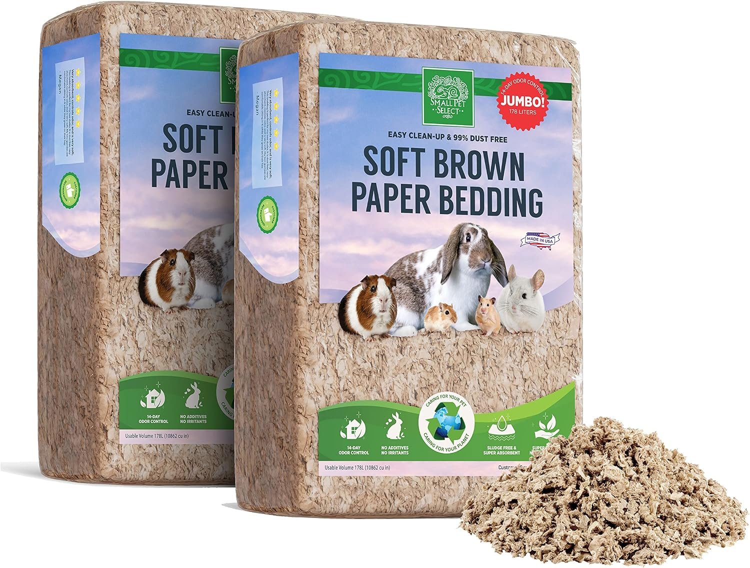 Small Pet Select Paper Bedding, Brown, Odor Control, 178 L, 2-Pack
