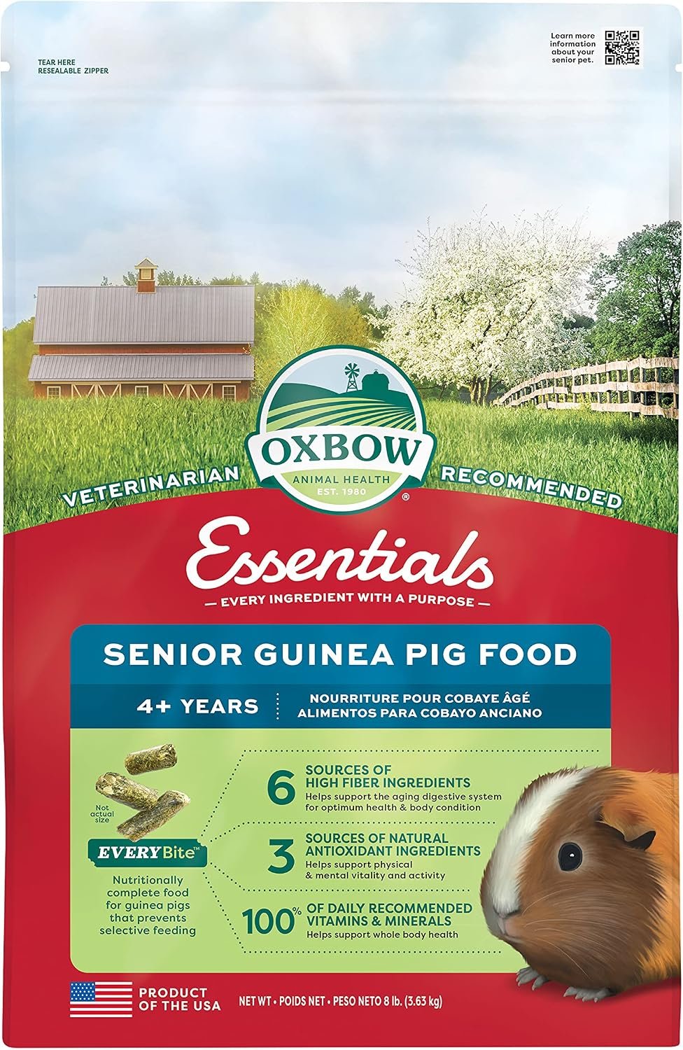 Oxbow Essentials Senior Guinea Pig Food, Uniform Guinea Pig Pellets, 8 lb