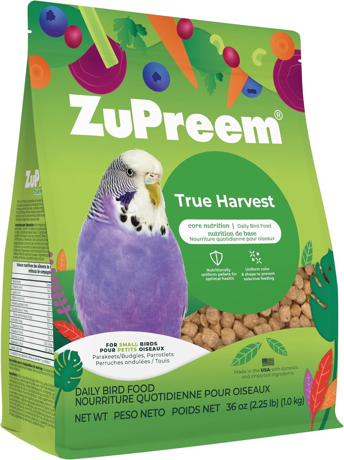 ZuPreem True Harvest Parakeet & Budgie Food, Uniform Bird Food, S, 2.25 lb