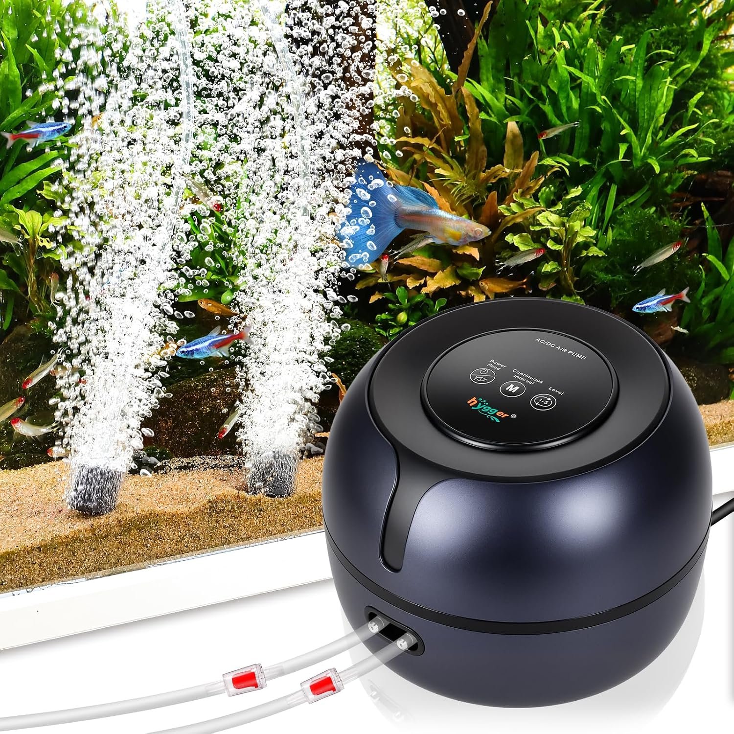 hygger Battery Powered Aquarium Air Pump with Digital Display,Feed Mode,12W