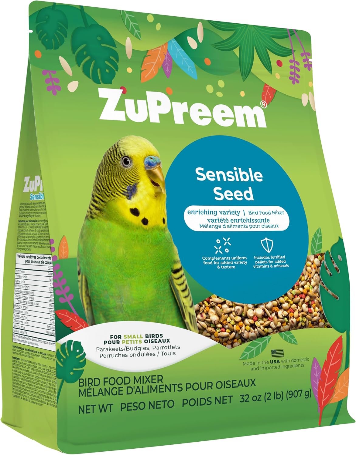 ZuPreem Sensible Seed Parakeet & Budgie Food, Variety Mixer, Small, 2 lb
