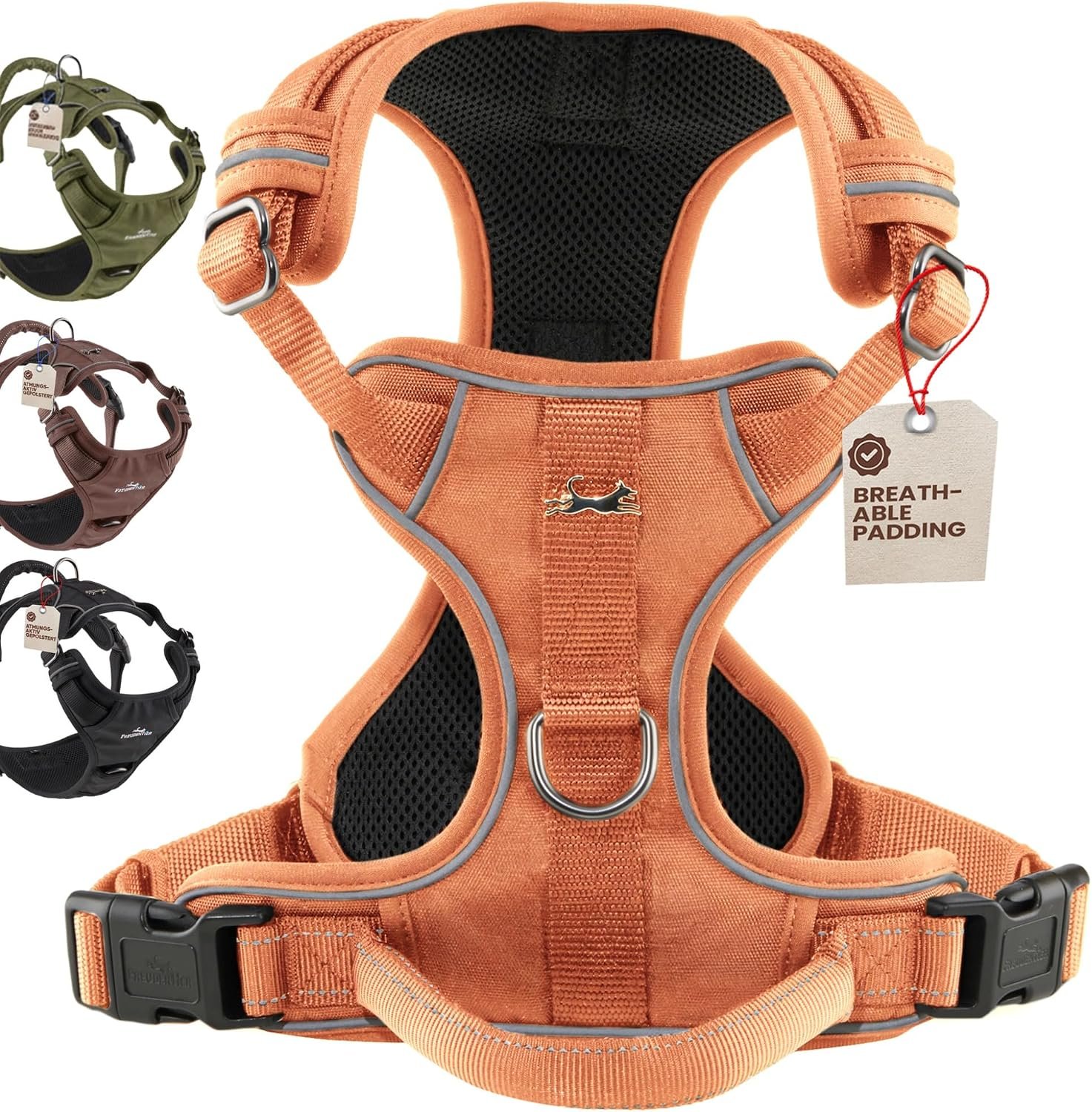Freudentier No Pull Dog Harness with Handle, Front & Back Clips, Reflective