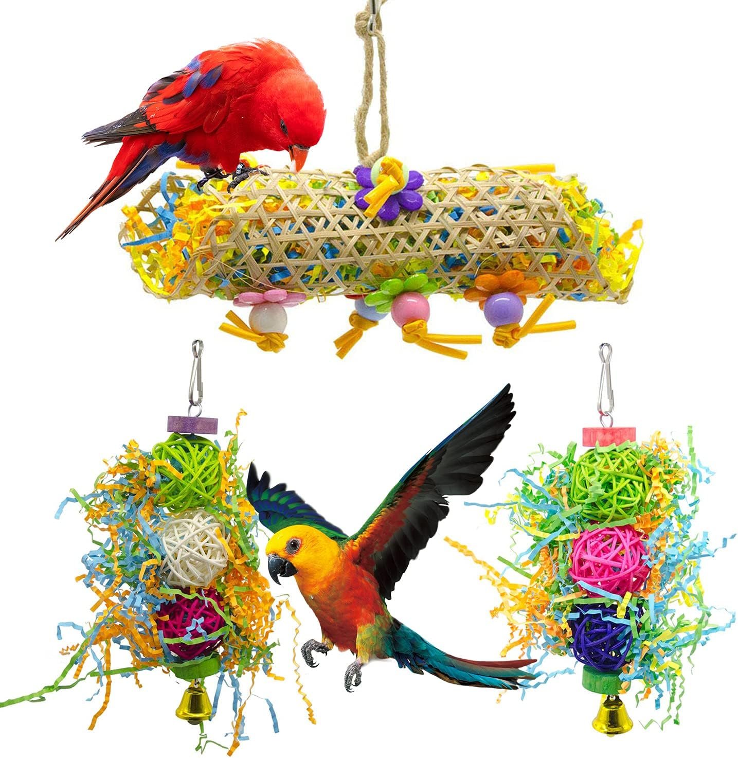 3 Pack Large Bird Cage Hanging Chewing Toy, Parrot Foraging Shredder Toys