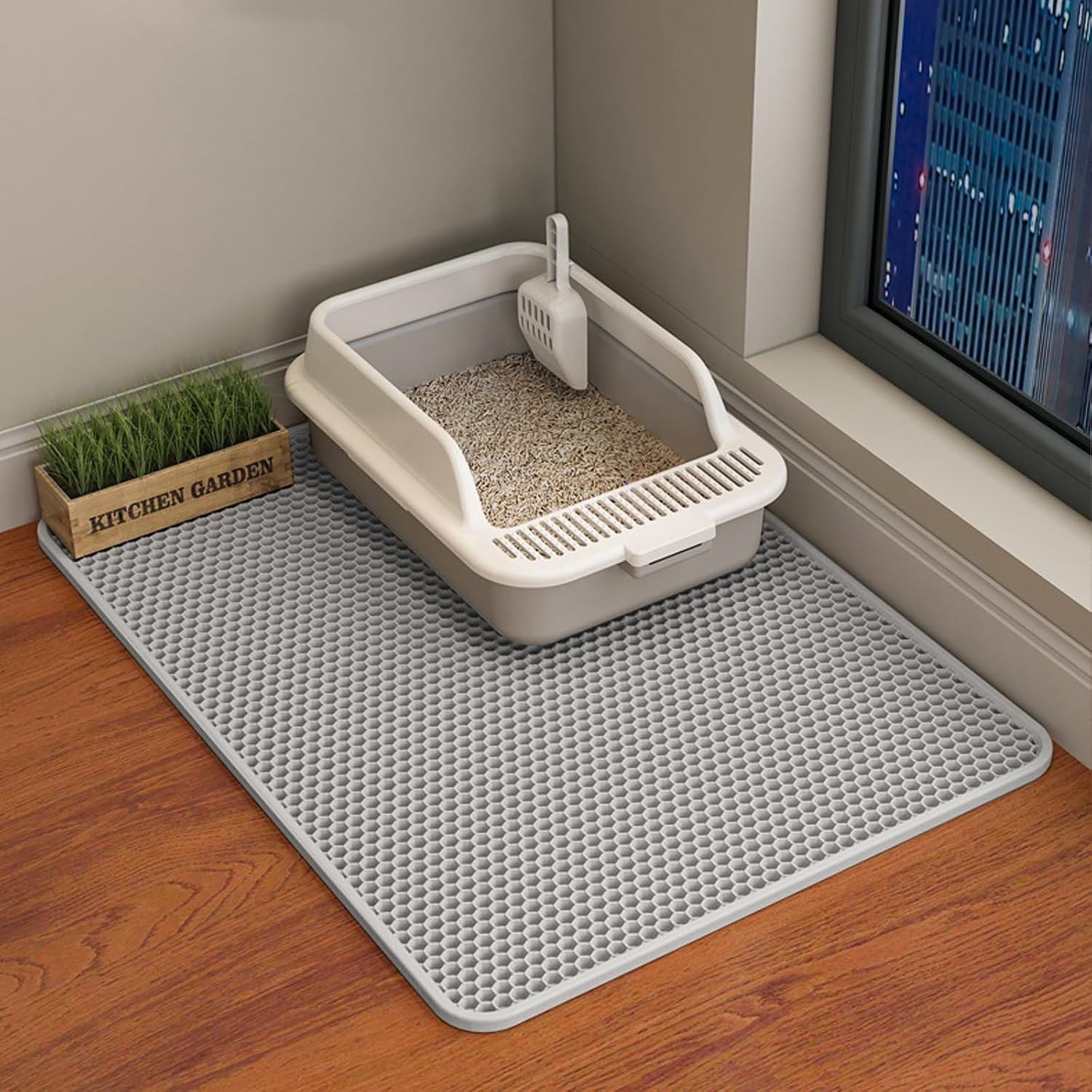 Cat Litter Mat, Double Layer Cat Litter Box Mat (30×22 Inch, Gray)