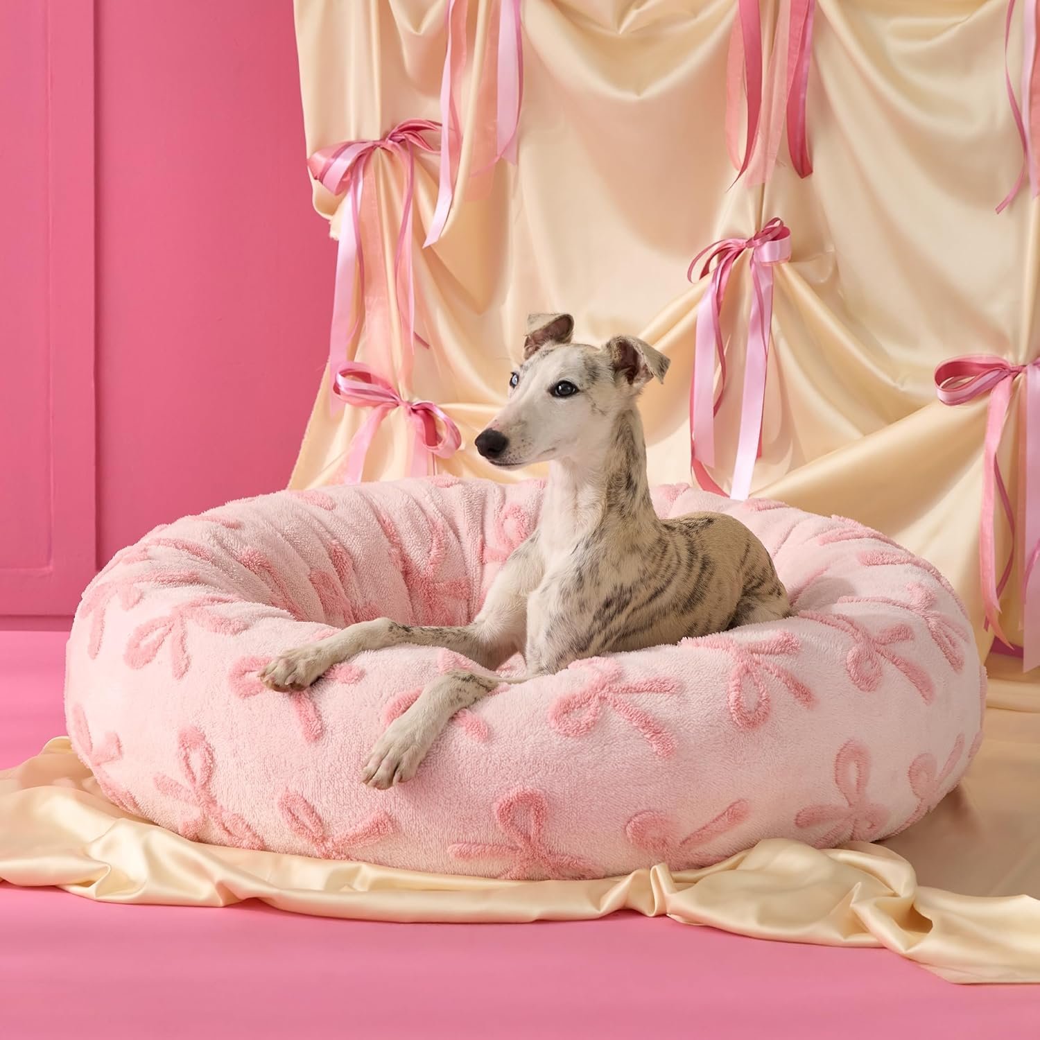 LE SURE Shown on TV Jacquard Donut Dog Beds Large,Pink Taffy 36x36x8in