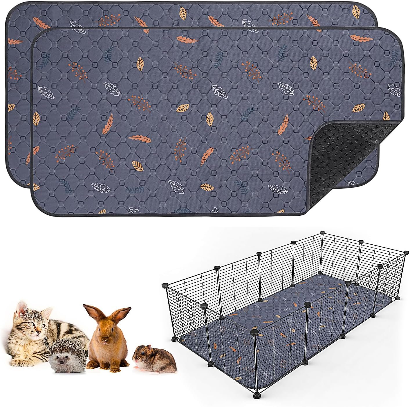 Sunheir 2 Pack Washable Guinea Pig Pee Pads, 24″x48″ Reusable Cage Liners