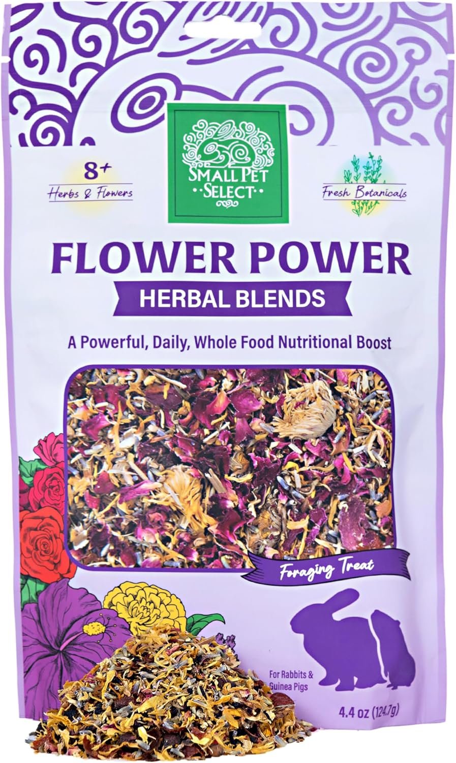 Small Pet Select – Flower Power Herbal Blend, a Natural Herbal Treat for Rabbits and Guinea Pigs, 4.4oz