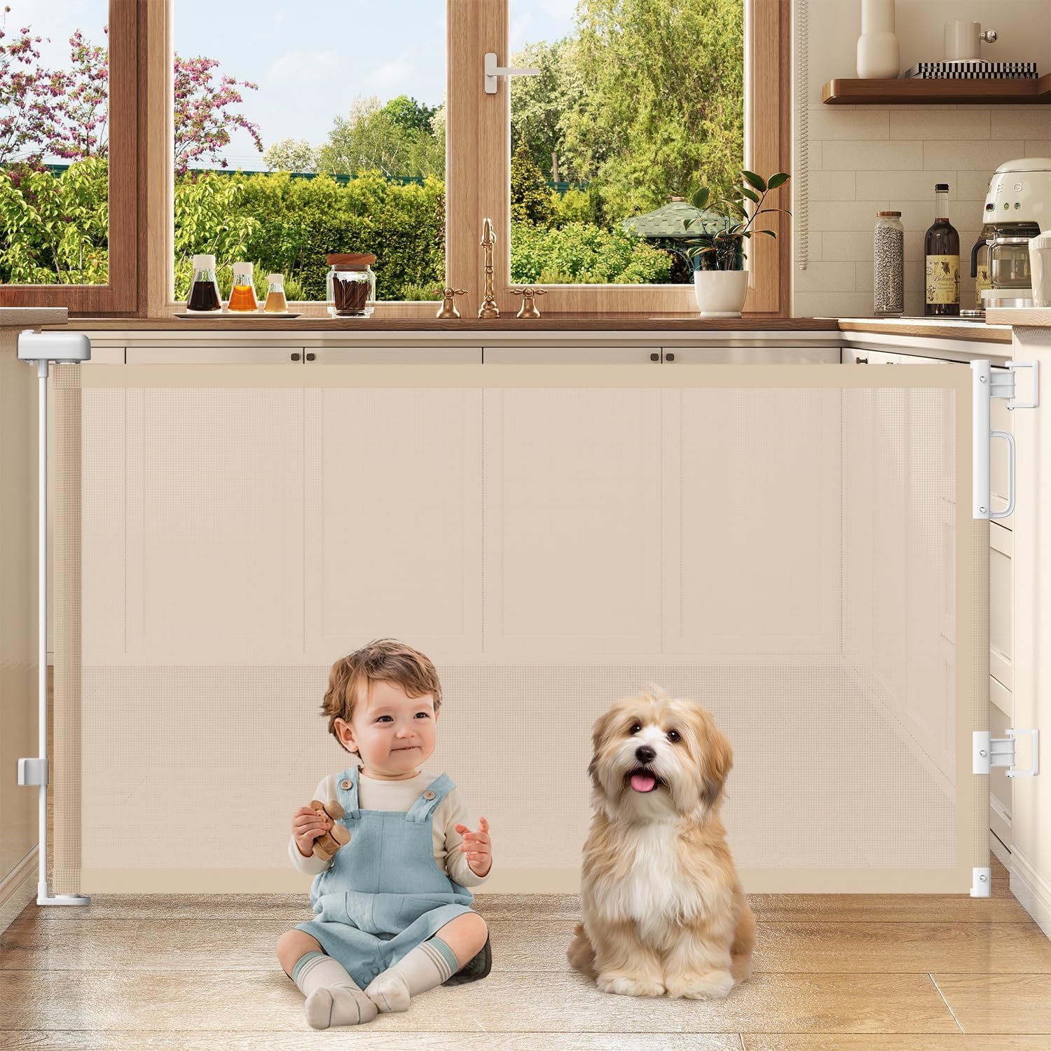 Retractable Baby Gates for Doorway, 58″ Wide Mesh Dog Gate for Stair