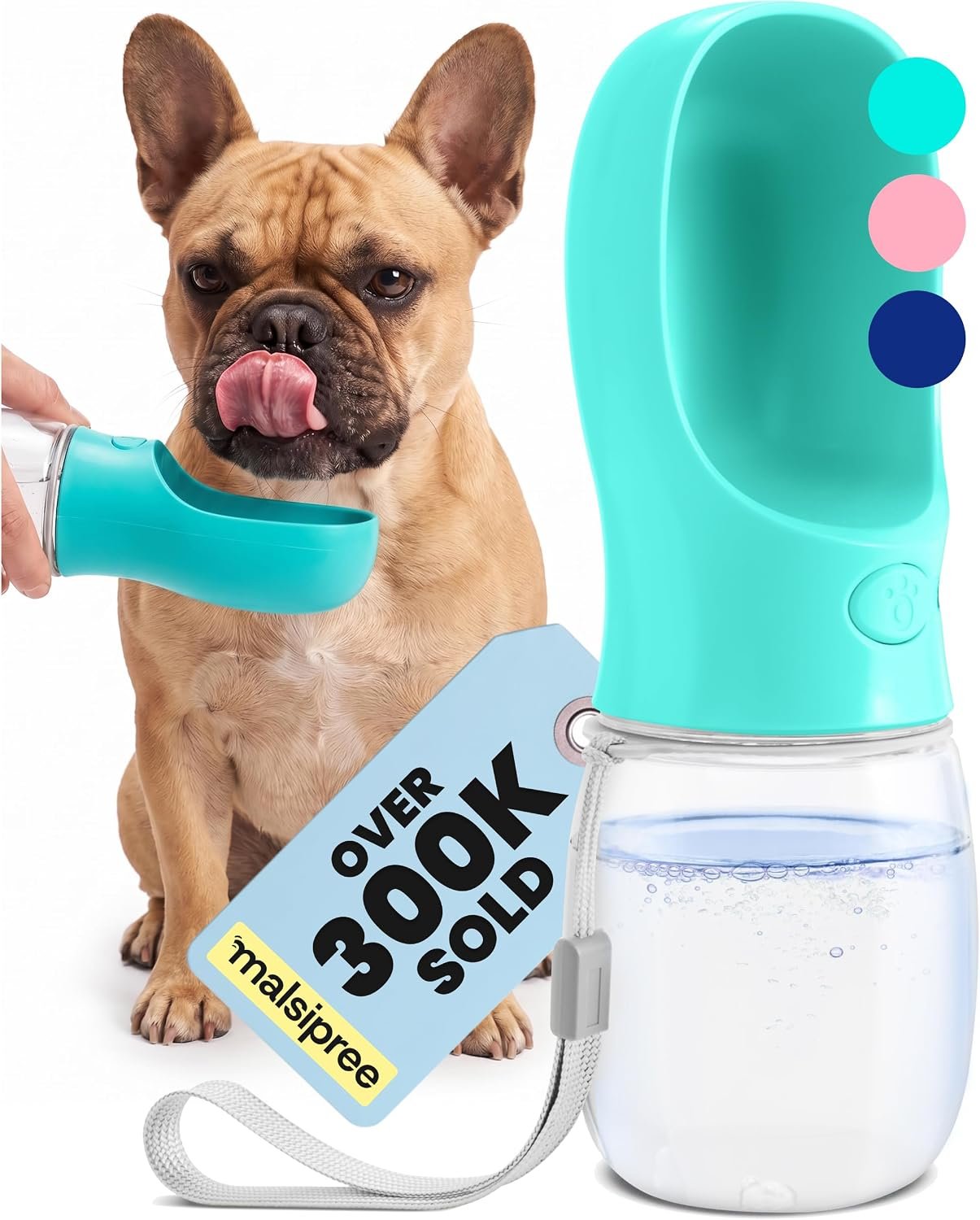 MalsiPree Dog Water Bottle Dispenser – 12 oz Blue, Leak-Proof