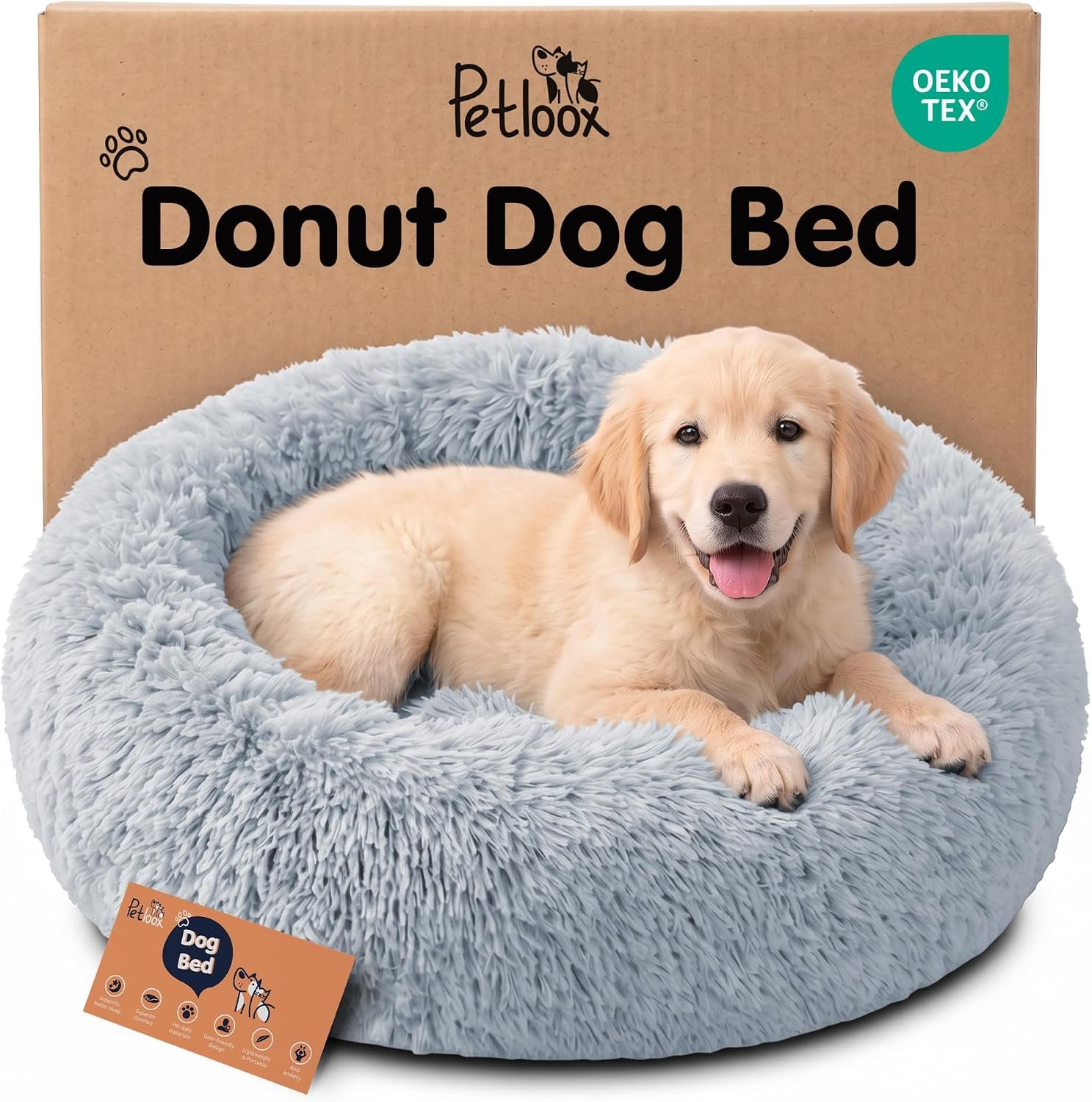 Calming Donut Dog Bed for Small Dogs, Round Dog Bed for Medium & Large Dogs