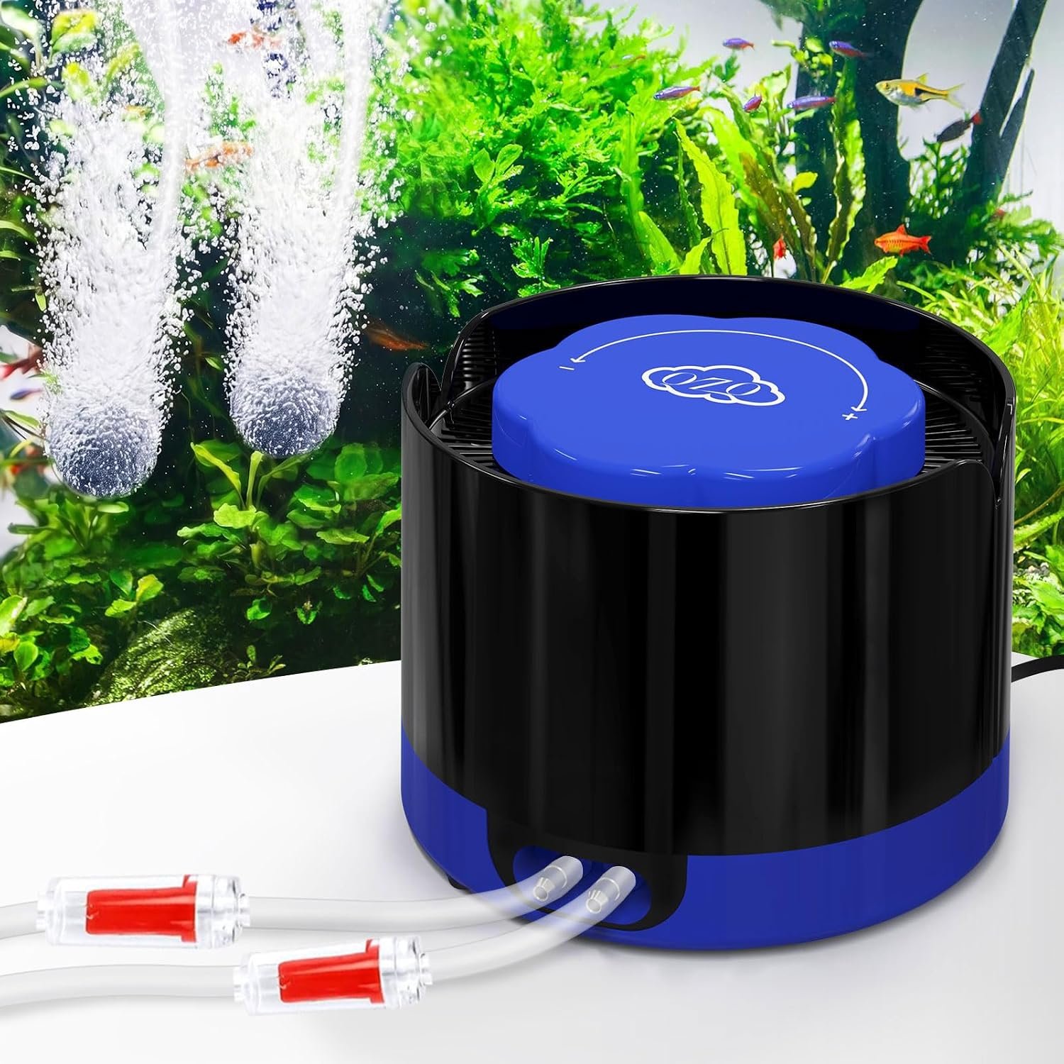QZQ Aquarium Air Pump, Quiet Fish Tank Air Pump with Dual Outlets, 3W/5W Powerful Adjustable Oxygen Pump with Accessories, Aquarium Bubbler Aerator for Fish Tank Up to 120 Gallon (5W)