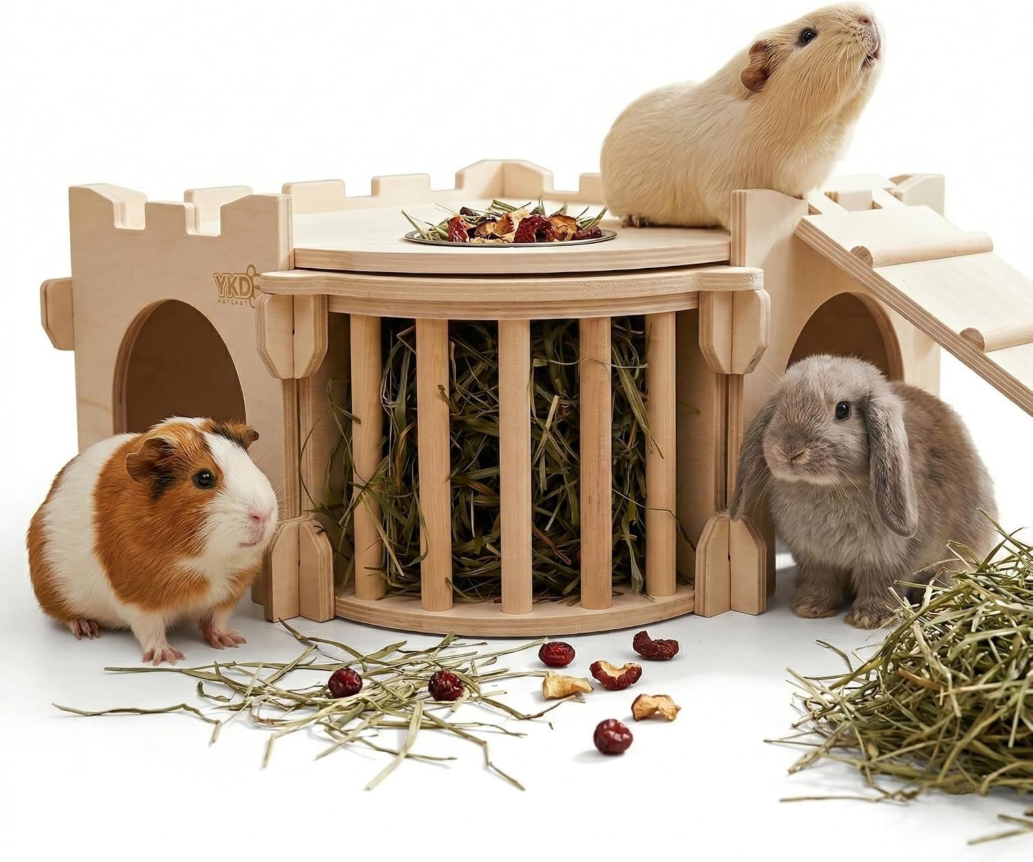 Natural Wood Chinchilla House with Ladder and Hay Feeder