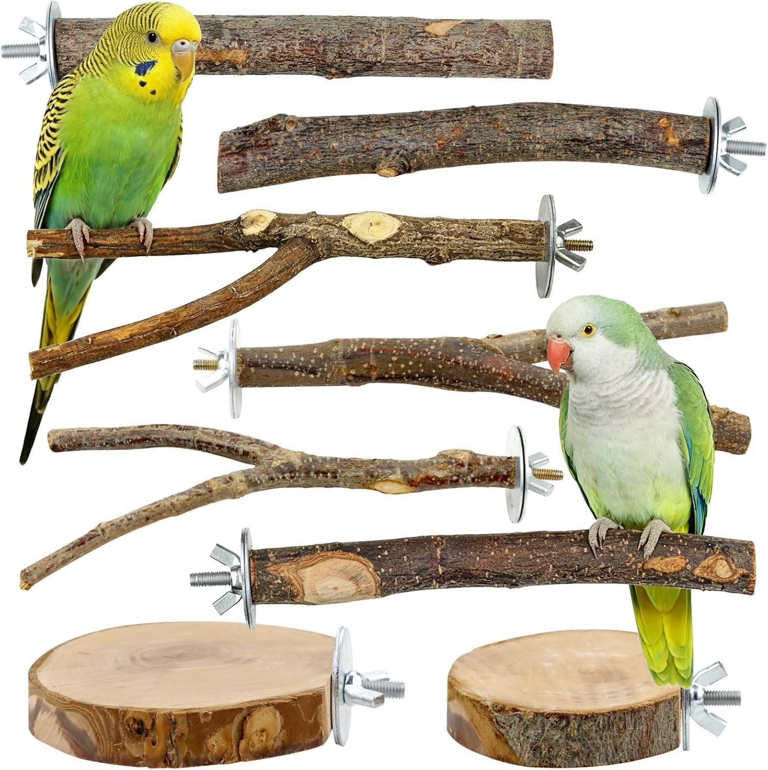 8-Piece Natural Wood Bird Perches for Budgie and Parakeet Cages