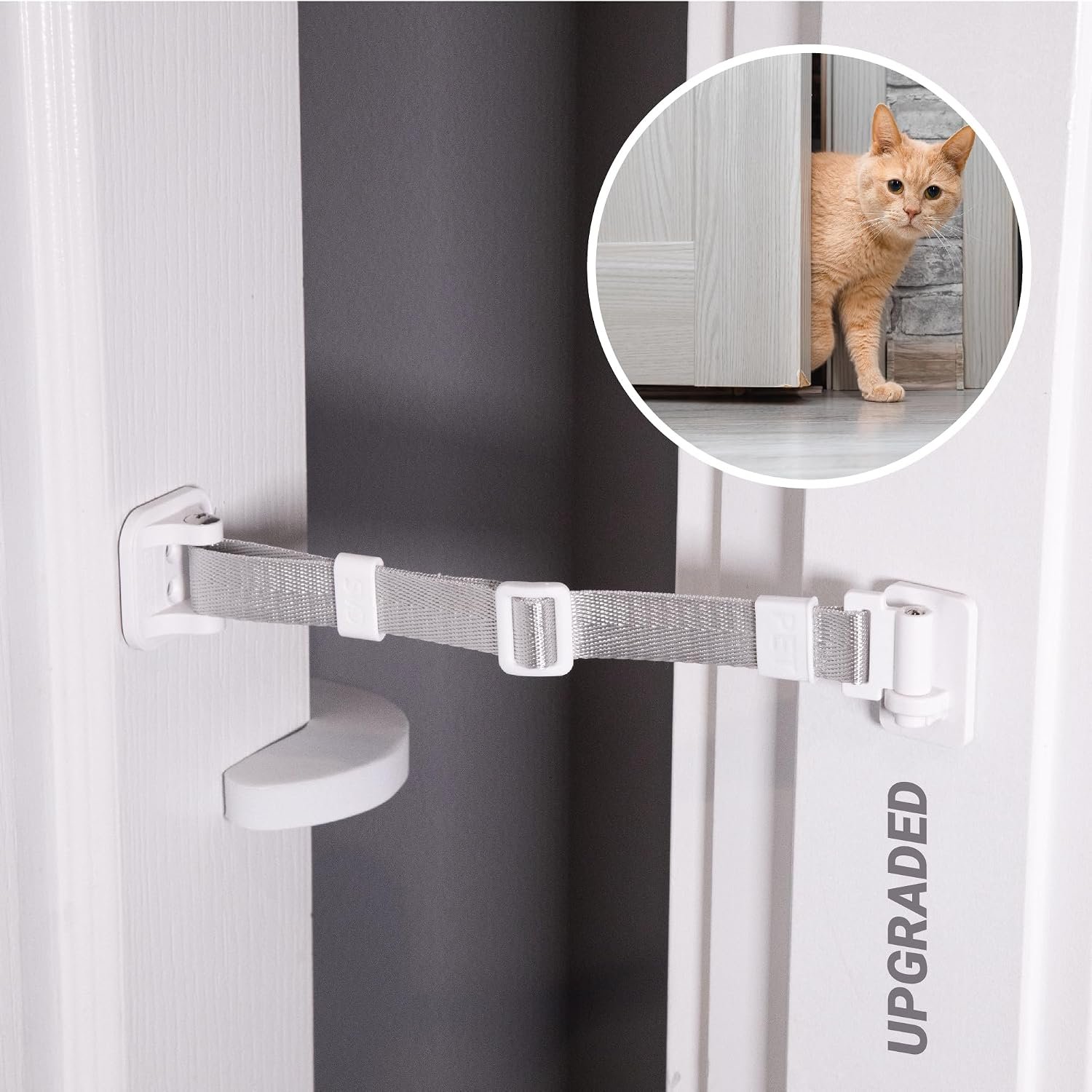 SVD.PET Upgraded Cat Door Latch & Stopper: Door Strap for Cats, A Simpler Pet Gate Solution to Dog Proof Your Home & Keep Dogs and Kids Out of Litter Box & Cat Feeder. (White)