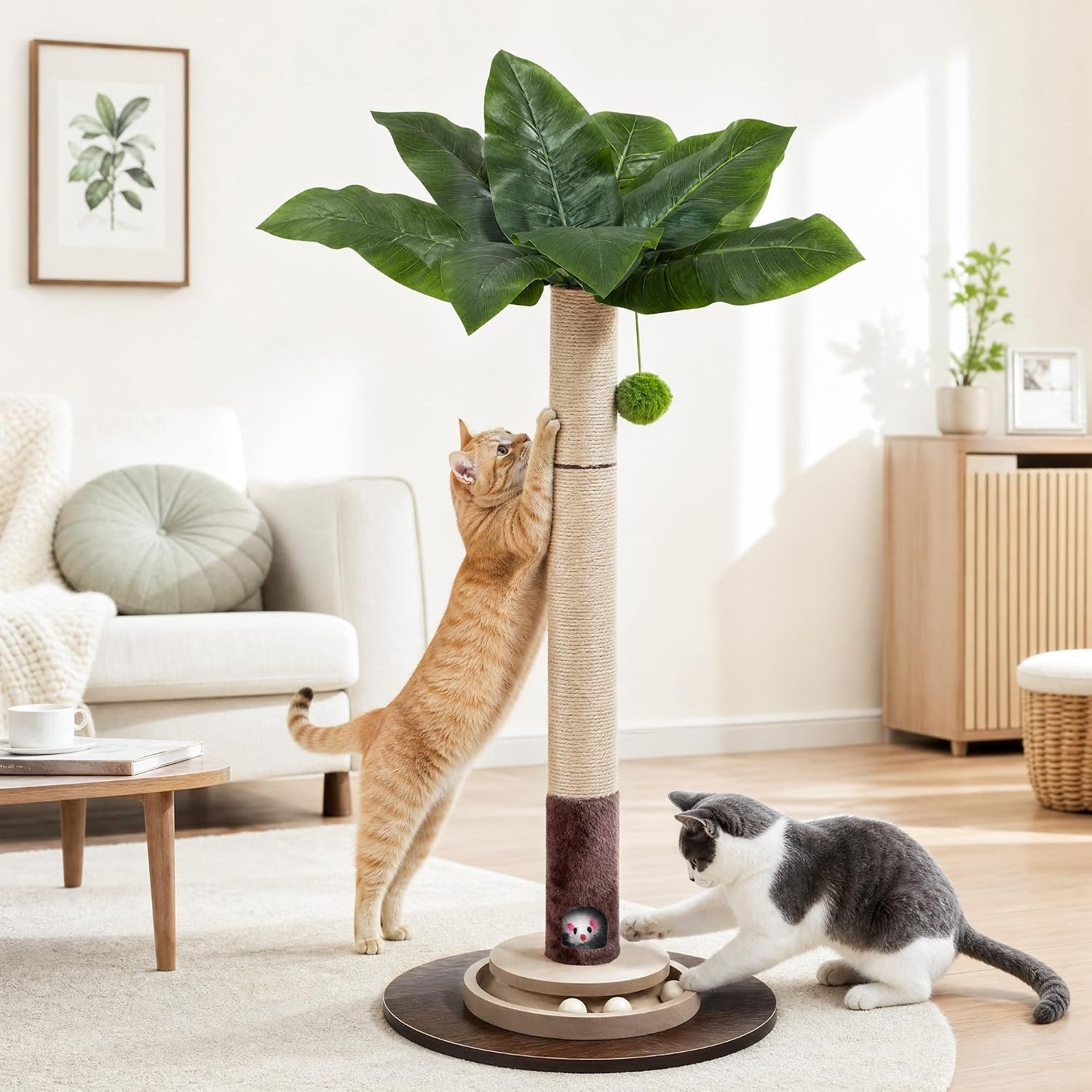 40″ Cat Scratching Post, Natural Sisal Rope Cat Scratcher Tree