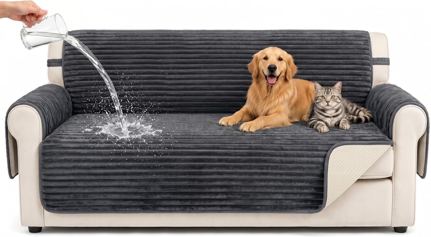 Fixwal Waterproof Flannel Sofa Couch Cover for Dogs, Dark Grey
