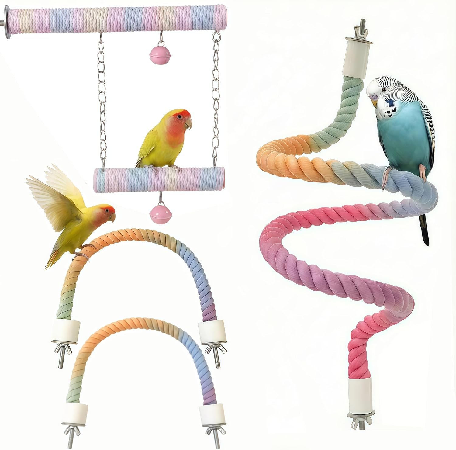 4 PCS Bird Perche Gradient Rope, Rope Perche for Bird Cage, Toys for Birds