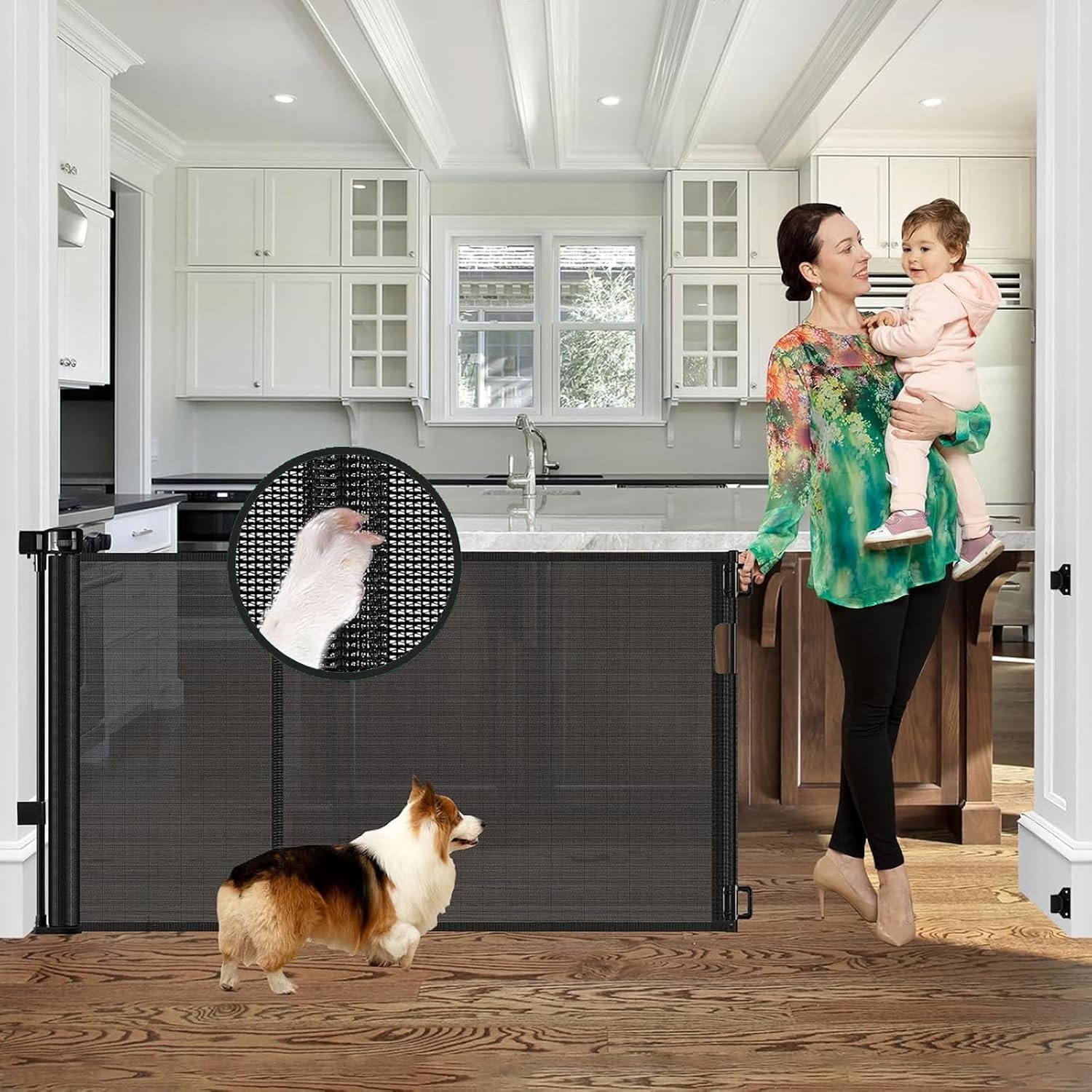 Reinforced 60″ Wide Retractable Baby Gates for Dogs, Prevent Crawling Under
