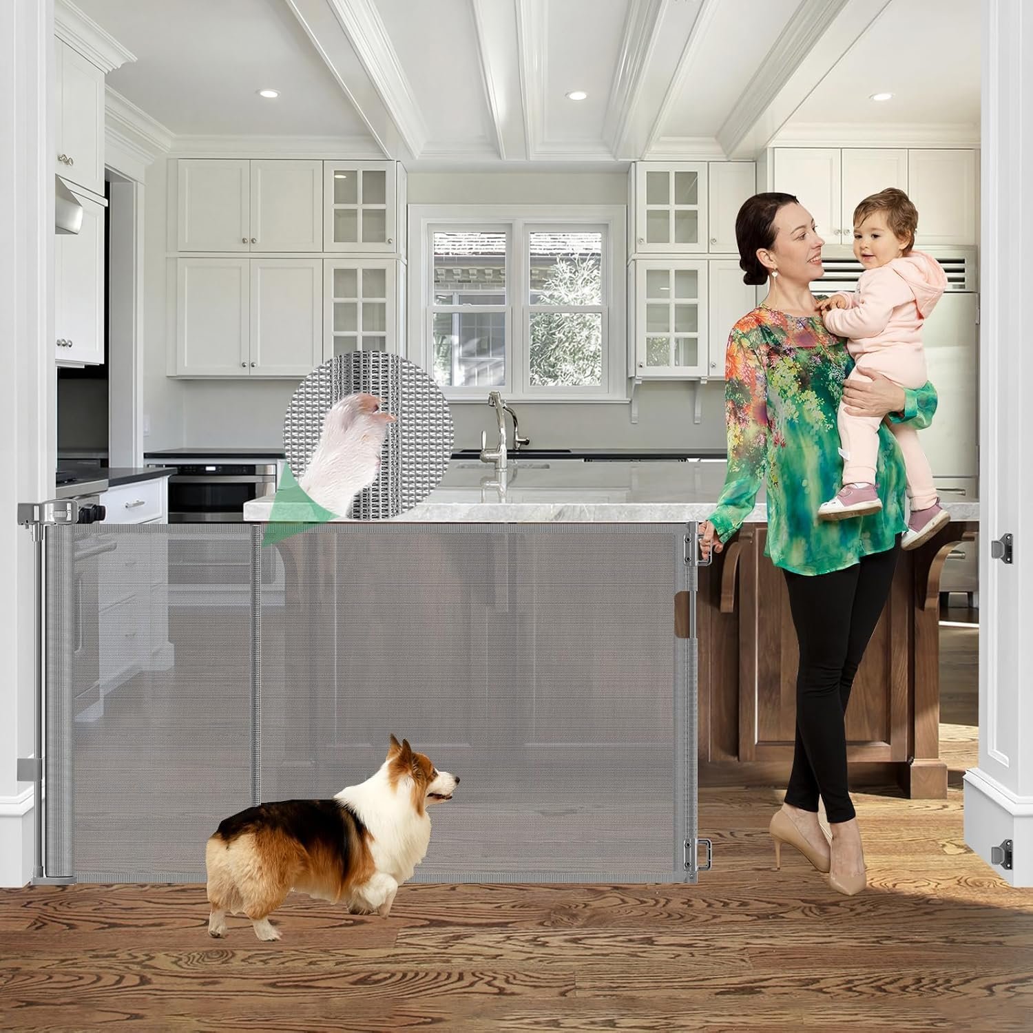 Upgraded 60″ Wide Retractable Dog Gate with Reinforced Rods – Bottom Anti-Escape, 5 ft Retractable Baby Gates for Doorways Retractable Gates for Dogs Indoor/Outdoor Retractable Pet Gate, Gray