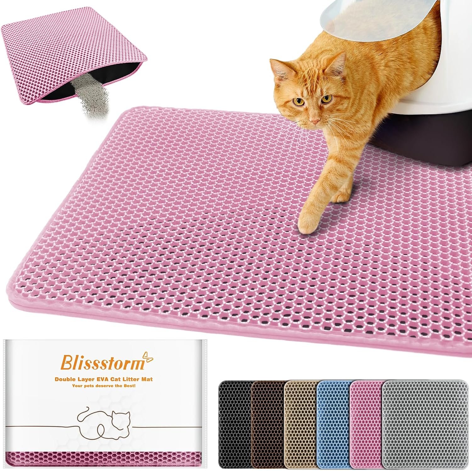 Cat Litter Mat 18″x24″,Double Layer EVA litterbox Mat, Pink