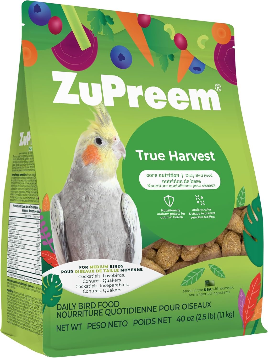 ZuPreem True Harvest Cockatiel & Conure Food, Uniform Bird Food, M, 2.5 lb