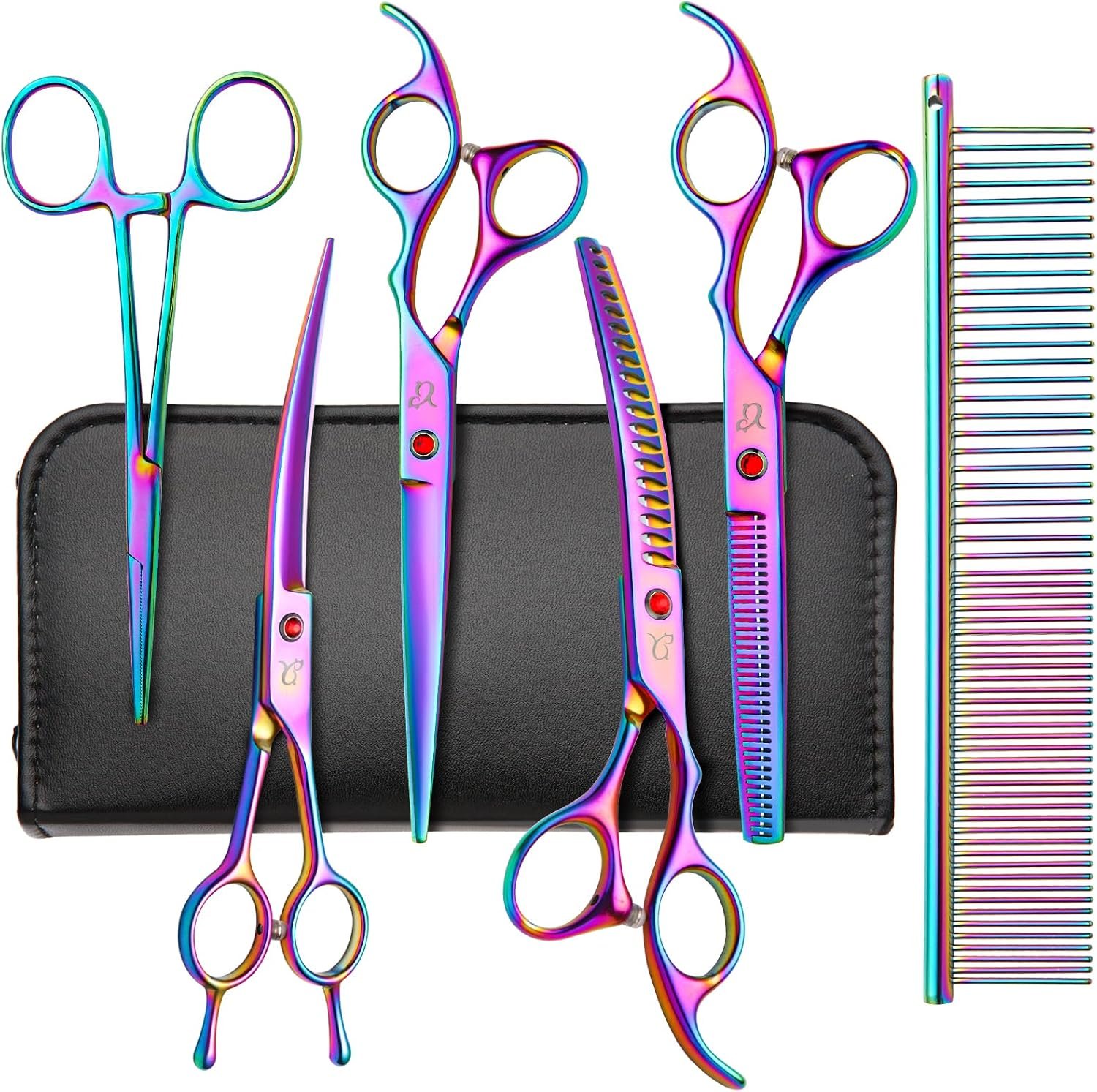 Dog Grooming Scissors-7″ Dog Grooming Shears Set 6PCS Rainbow