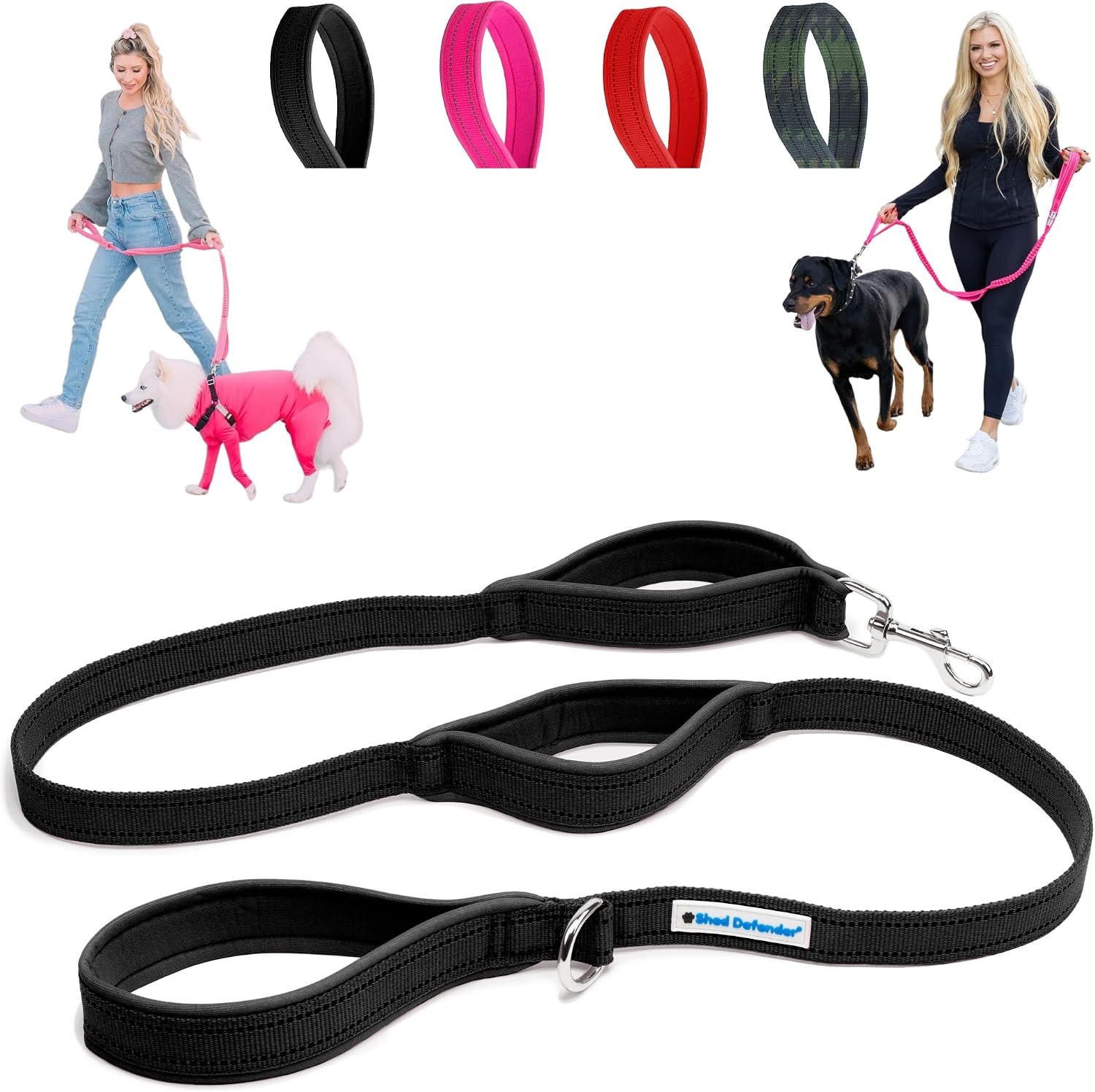 Shed Defender 5 Ft. Three Handle Dog Leash – Seen on Shark Tank, Heavy Duty Reflective Dog Leash w/Padded Traffic Handles for Training, Walking & Control – Durable Leash for Small, Medium, Large Dogs