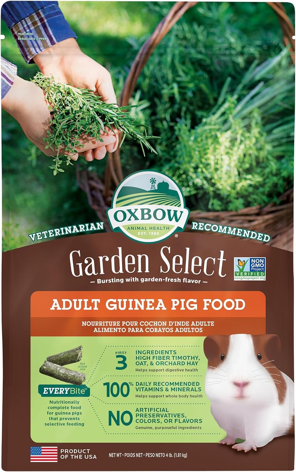 Oxbow Garden Select Adult Guinea Pig Food, Pellets with Vitamin C, 4 lb
