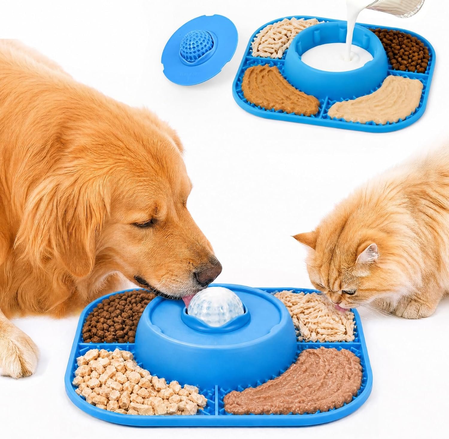 Slow Feeder Dog Bowls 3-in-1 & Lick Mat & Anti-Choking Rolling Ball