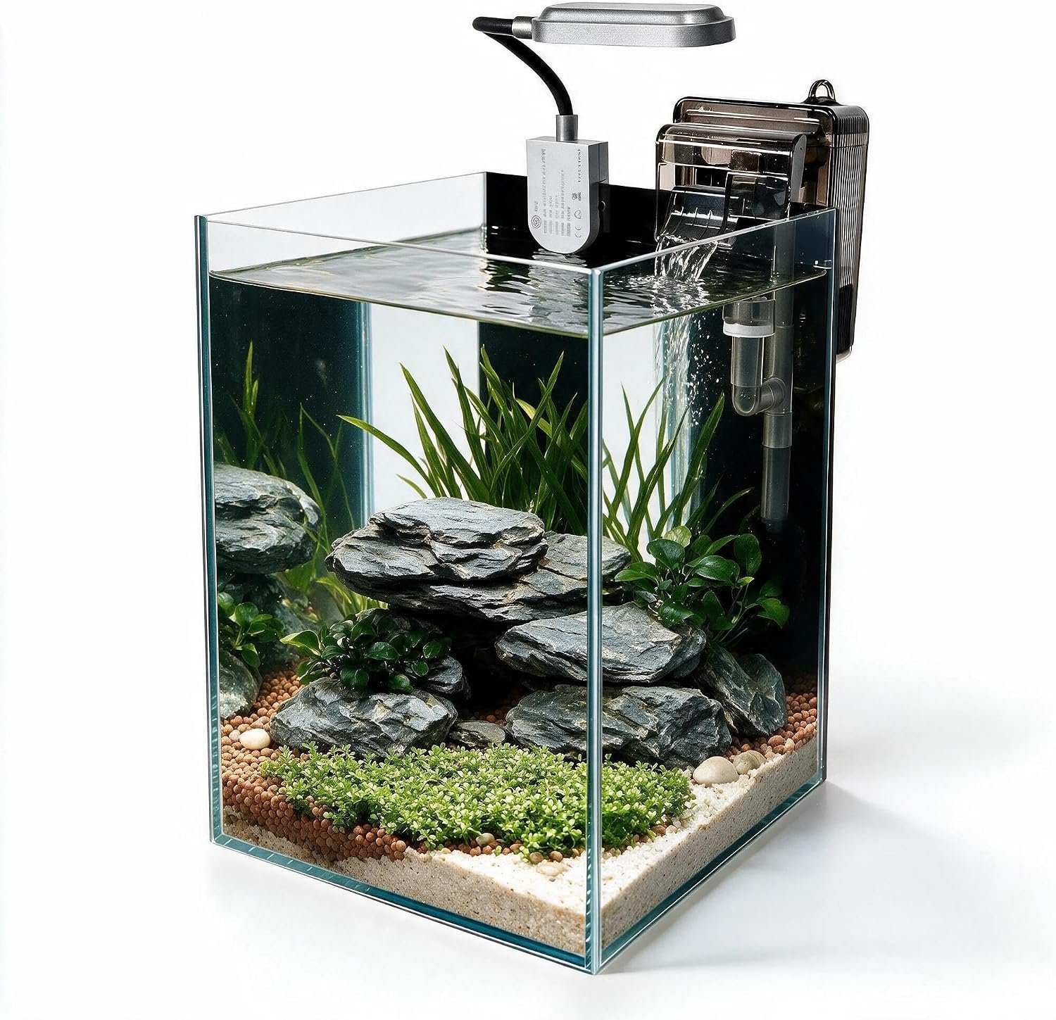 1.5 Gallon Fish Tank Starter Kits, Nano Glass Aquarium with Filter, Led Light for Aquascape DIY, Betta Fish, Gold Fish, Tetra Fish, Shrimp