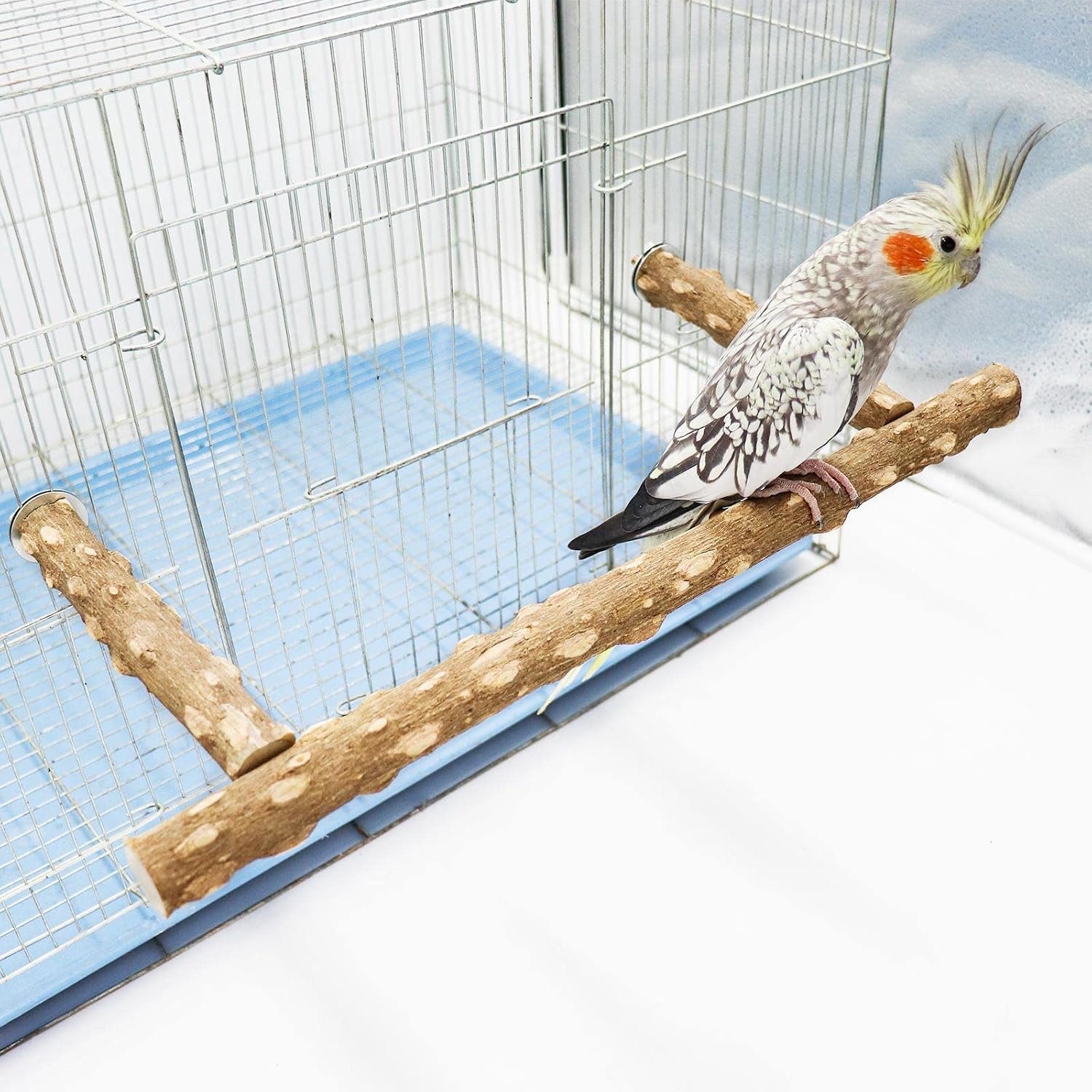 Large Natural Pepper Wood Parrot Stand Branch, Wooden Perch for Parakeet Cockatiels Conures Lovebirds Budgies, Birdcage Accessories 15.66.7 Inches