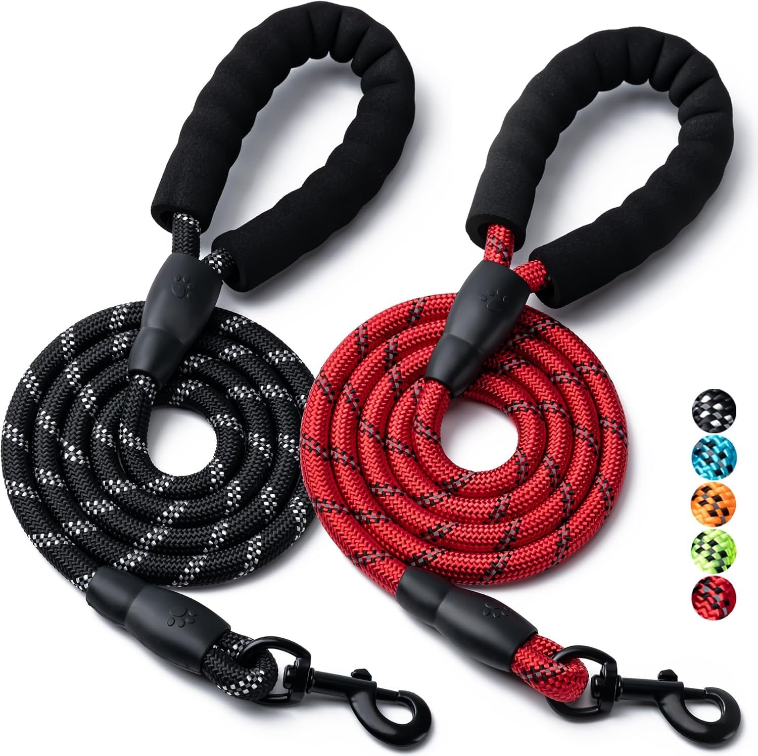 2 Pack Dog Leash, Heavy Duty Nylon Rope Pet Leashes(6FT-1/2,Black/Red)