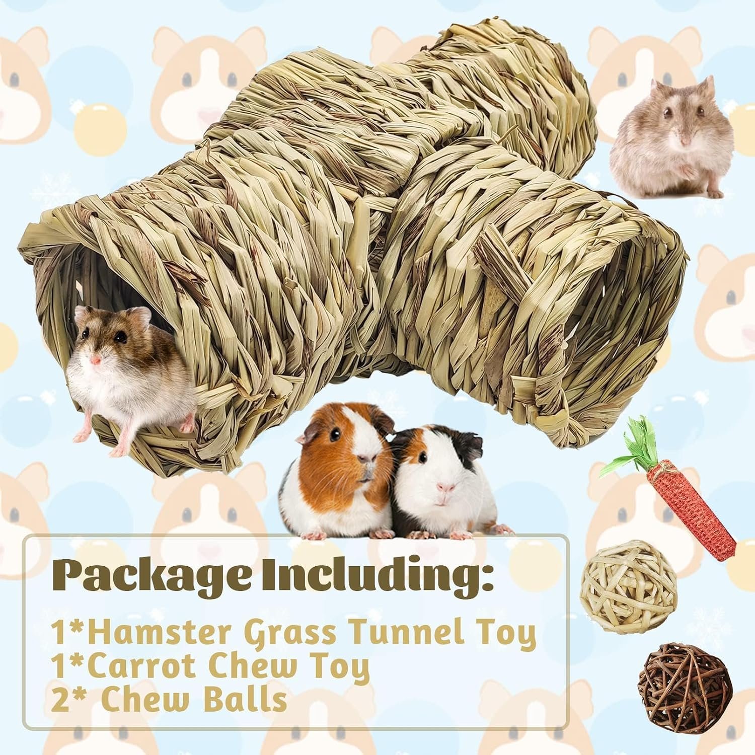 PINVNBY Hamster Grass Tunnel Toy Nature’s Hideaway Guinea Pig Tunnels and Tubes Straw Tunnel House with 4 Entrances for Chinchillas Hedgehogs Rats Gerbils (4 PCS)