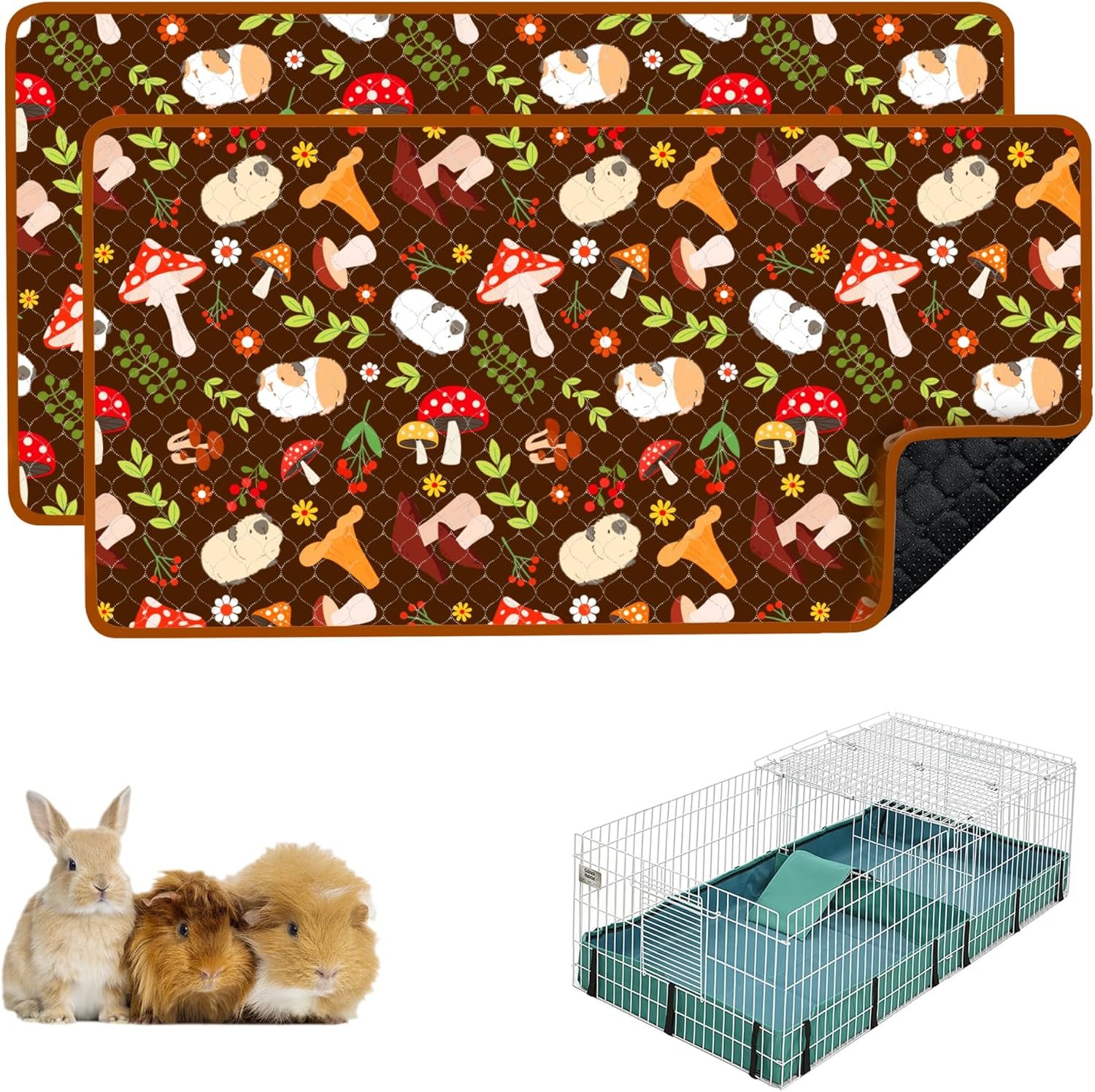 Guinea Pig Cage Liner, 49″x24″ Bedding for Midwest Cage 2 Pack, Mushroom