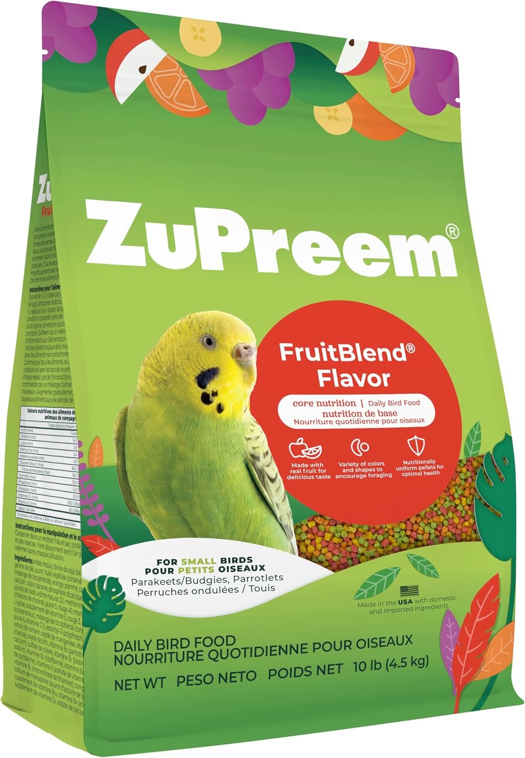 ZuPreem FruitBlend Parakeet & Budgie Food, Uniform Bird Food, Small, 10 lb