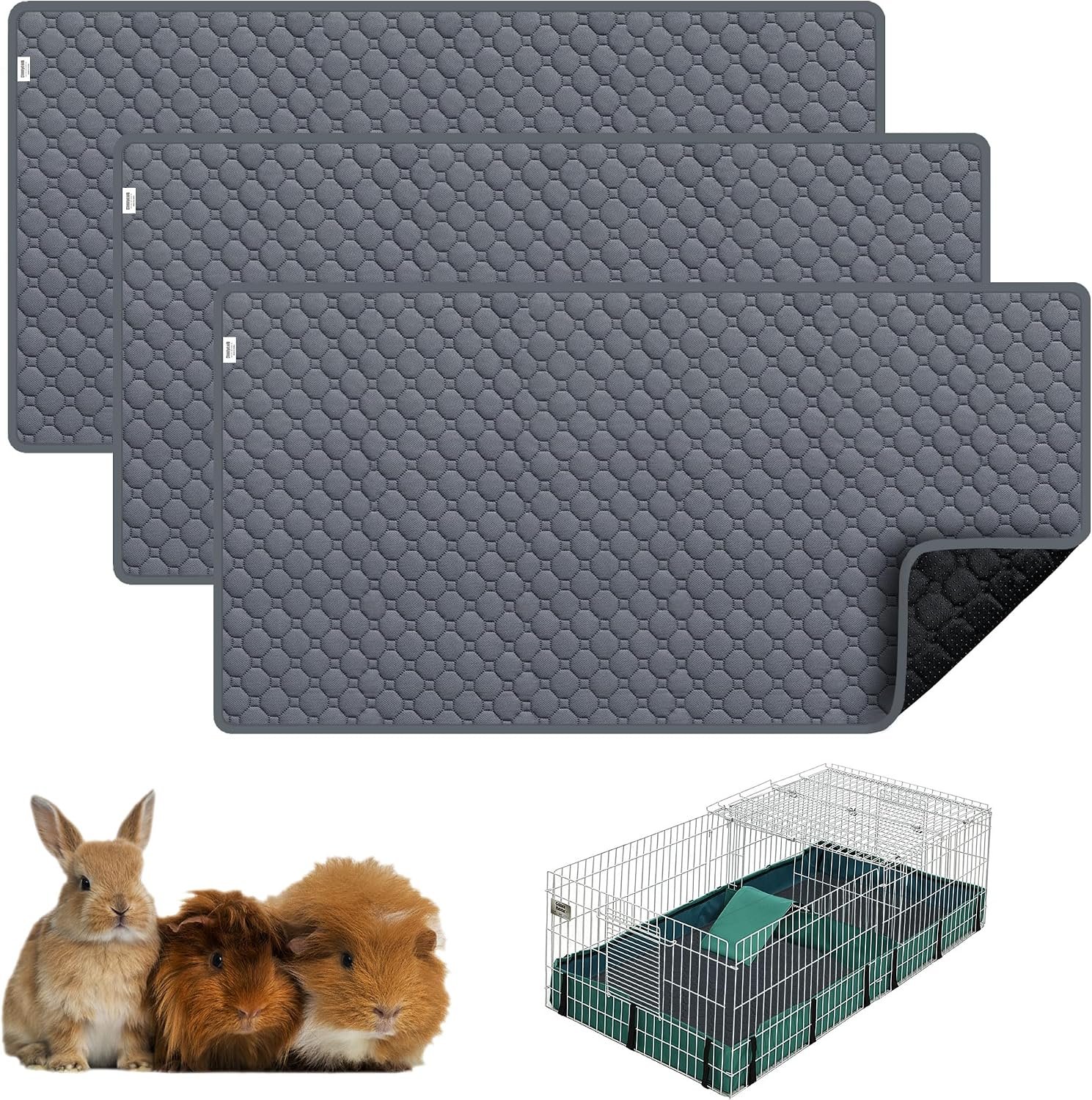 Guinea Pig Cage Liner, 49″x24″ Bedding for Midwest Cage 3 Pack, Gray