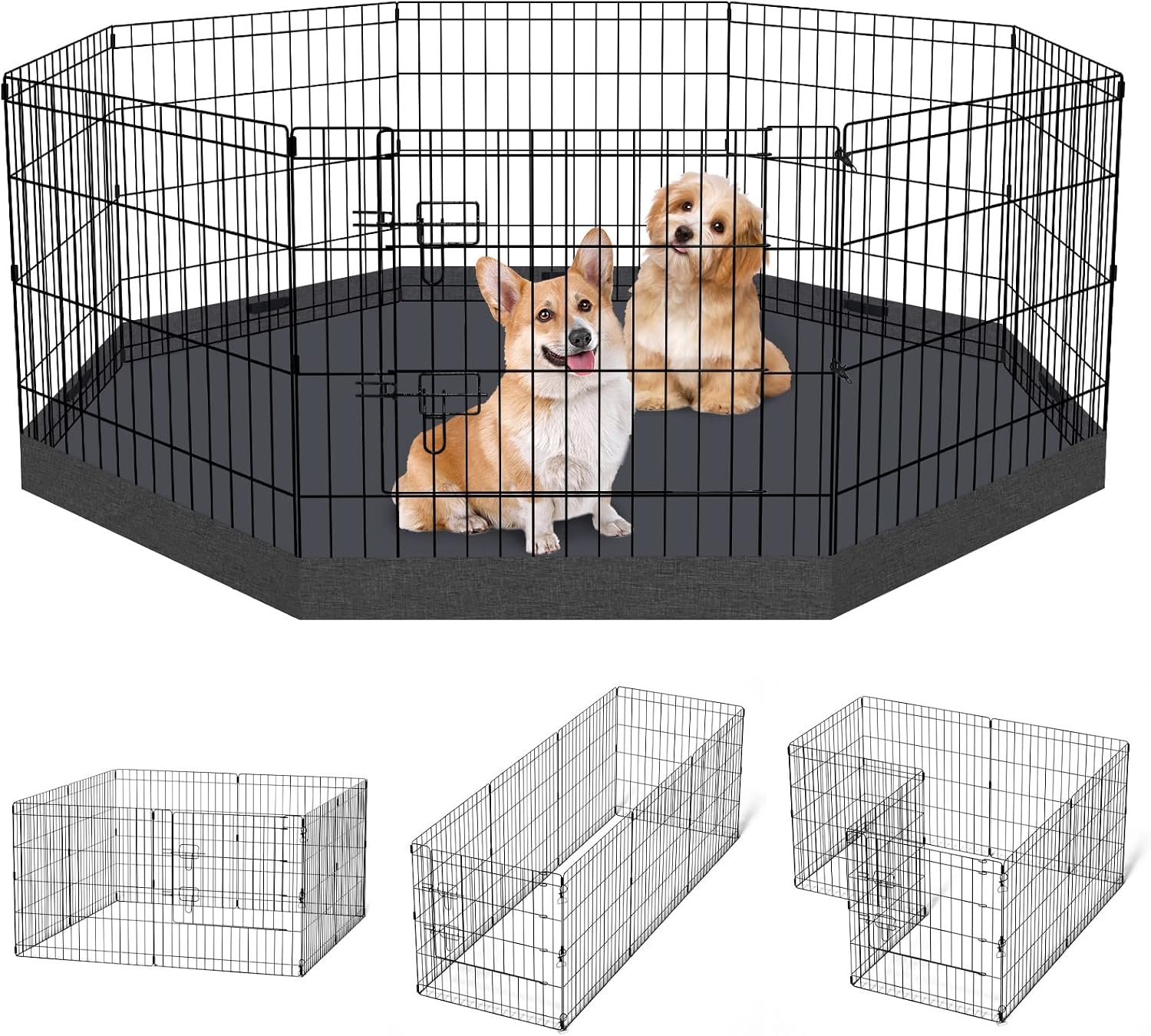 PEEKABOO Foldable Rustproof Dog Playpen with Octagonal Bottom Pad and Door
