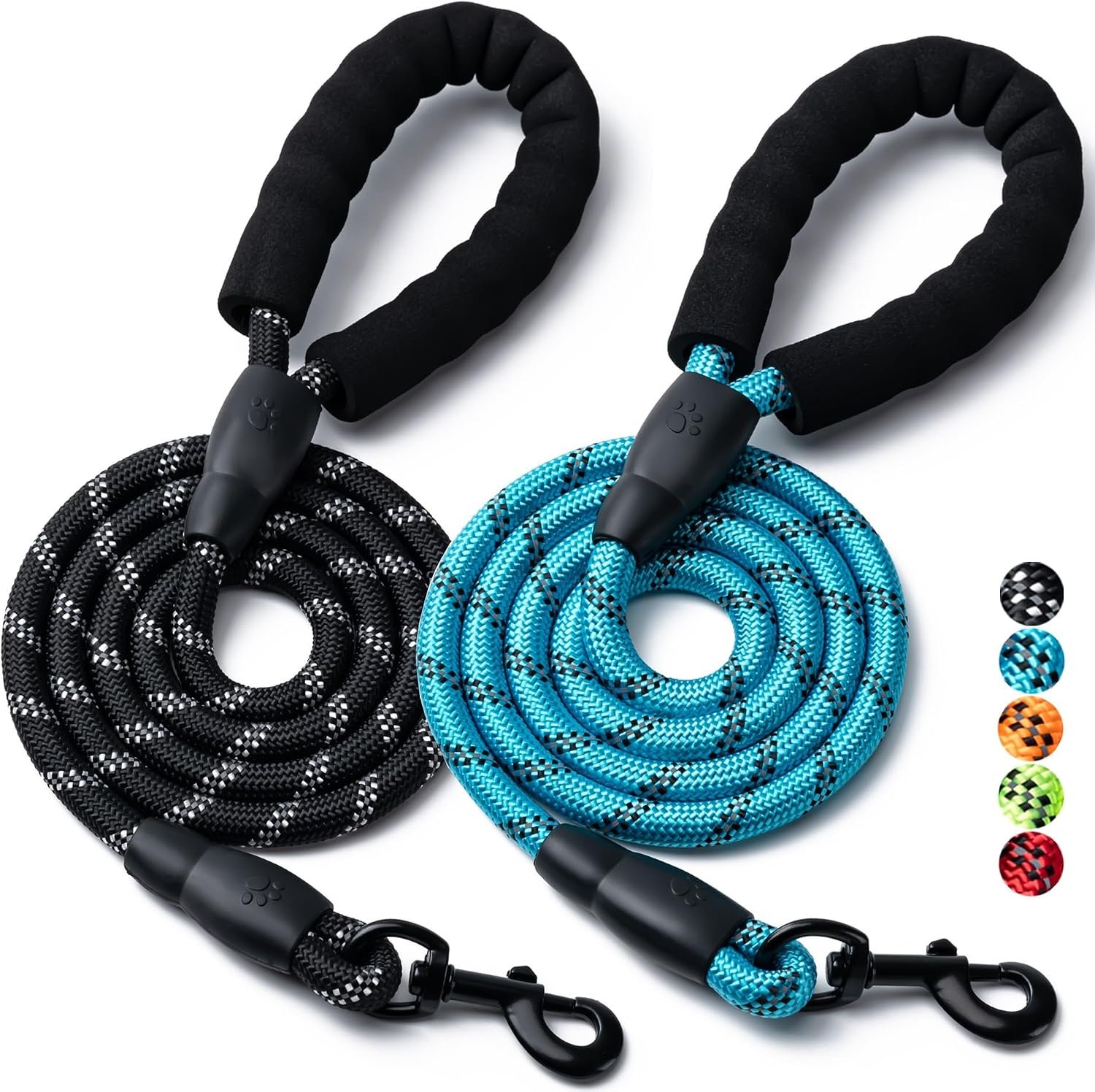 2 Pack Dog Leash, Heavy Duty Nylon Rope Pet Leashes(6FT-1/2,Black/Blue)