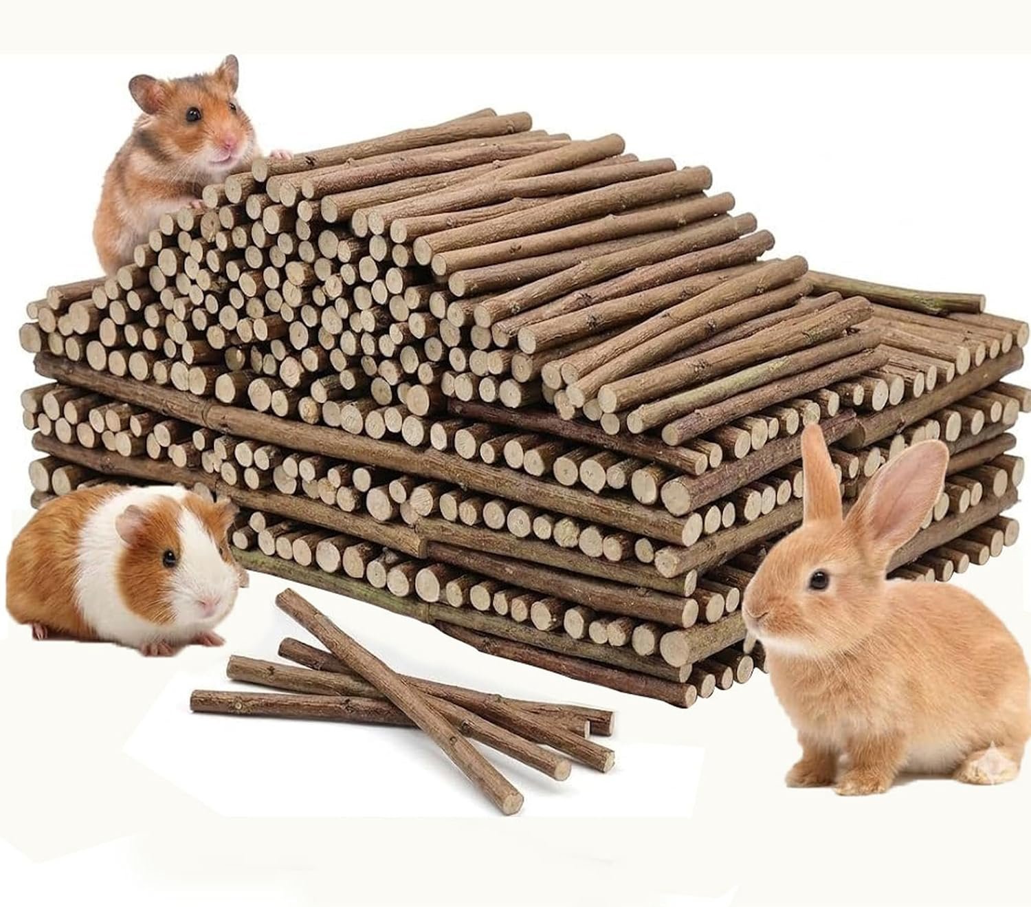 WDEFUN 500g Organic Apple Sticks Small Animals Molar Wood Treats Toys for Chinchillas Guinea Pig Rabbits Hamster Gerbil Parrot Bunny Chew Stick Toys, 17.64 OZ