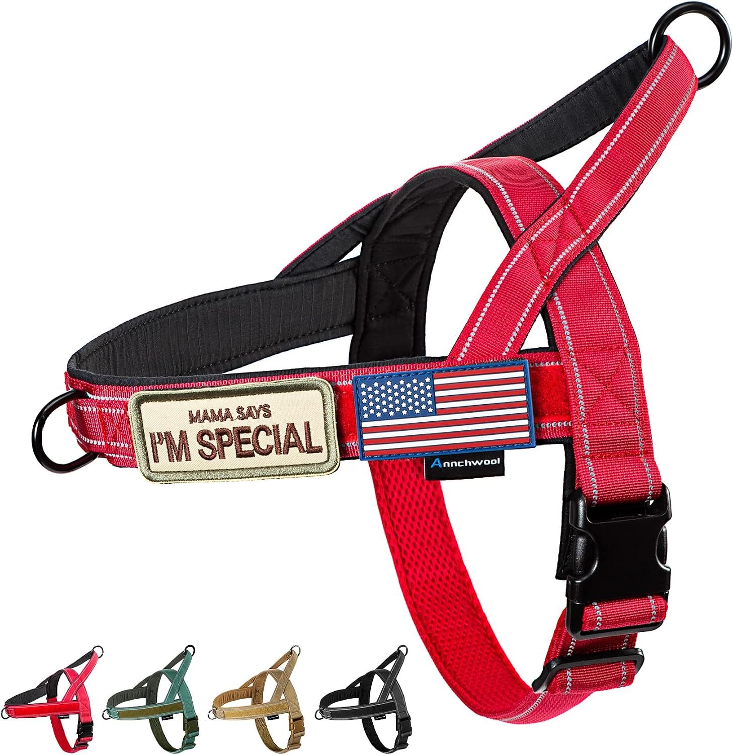 Annchwool No Pull Dog Harness with Soft Padded Handle&Front Clip(Red,L)