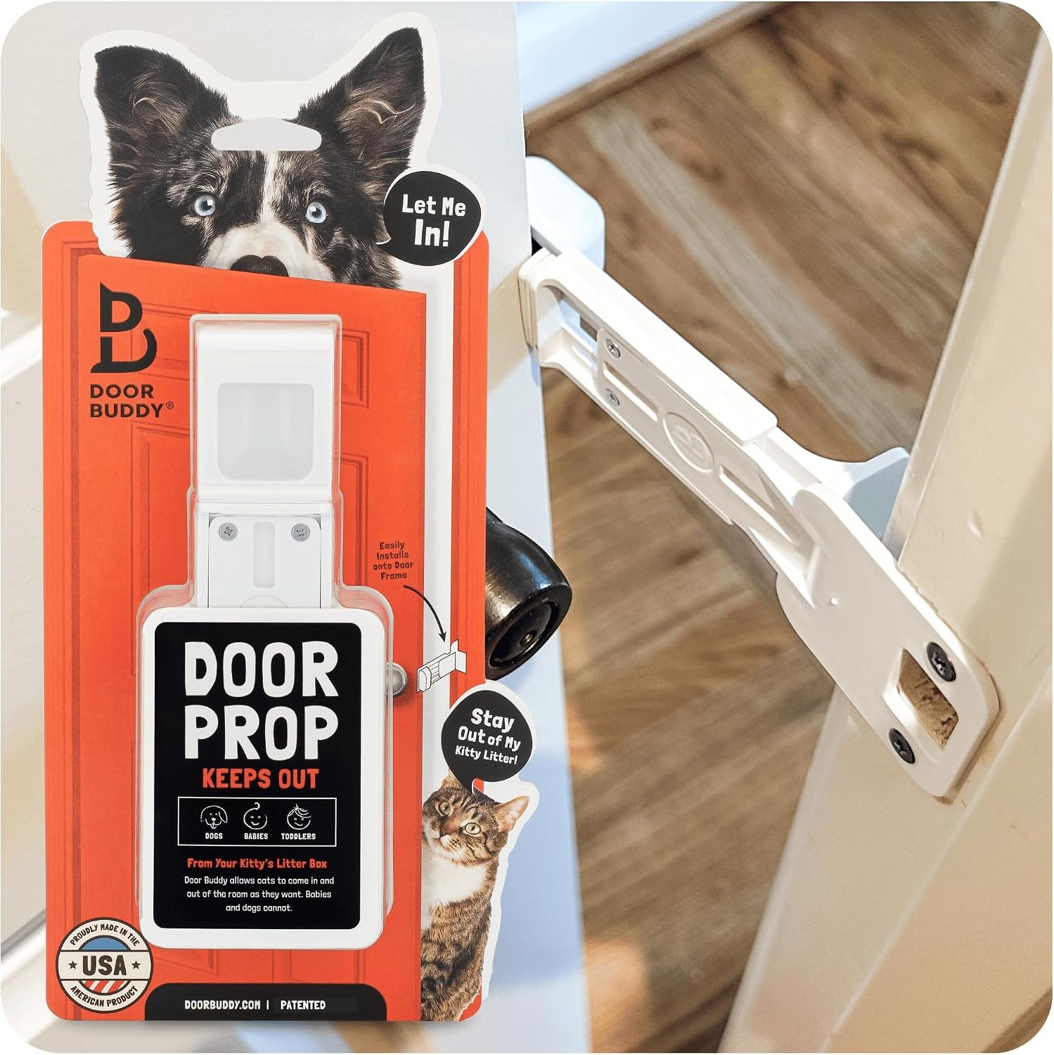Door Buddy Door Prop for Cats – Easiest Cat Door Latch Holder to Keep Interior Door Open for Pets – Dog Proof Cat Feeding Station & Litter Box – Strong & Portable Door Stopper & Pet Gate Alternative