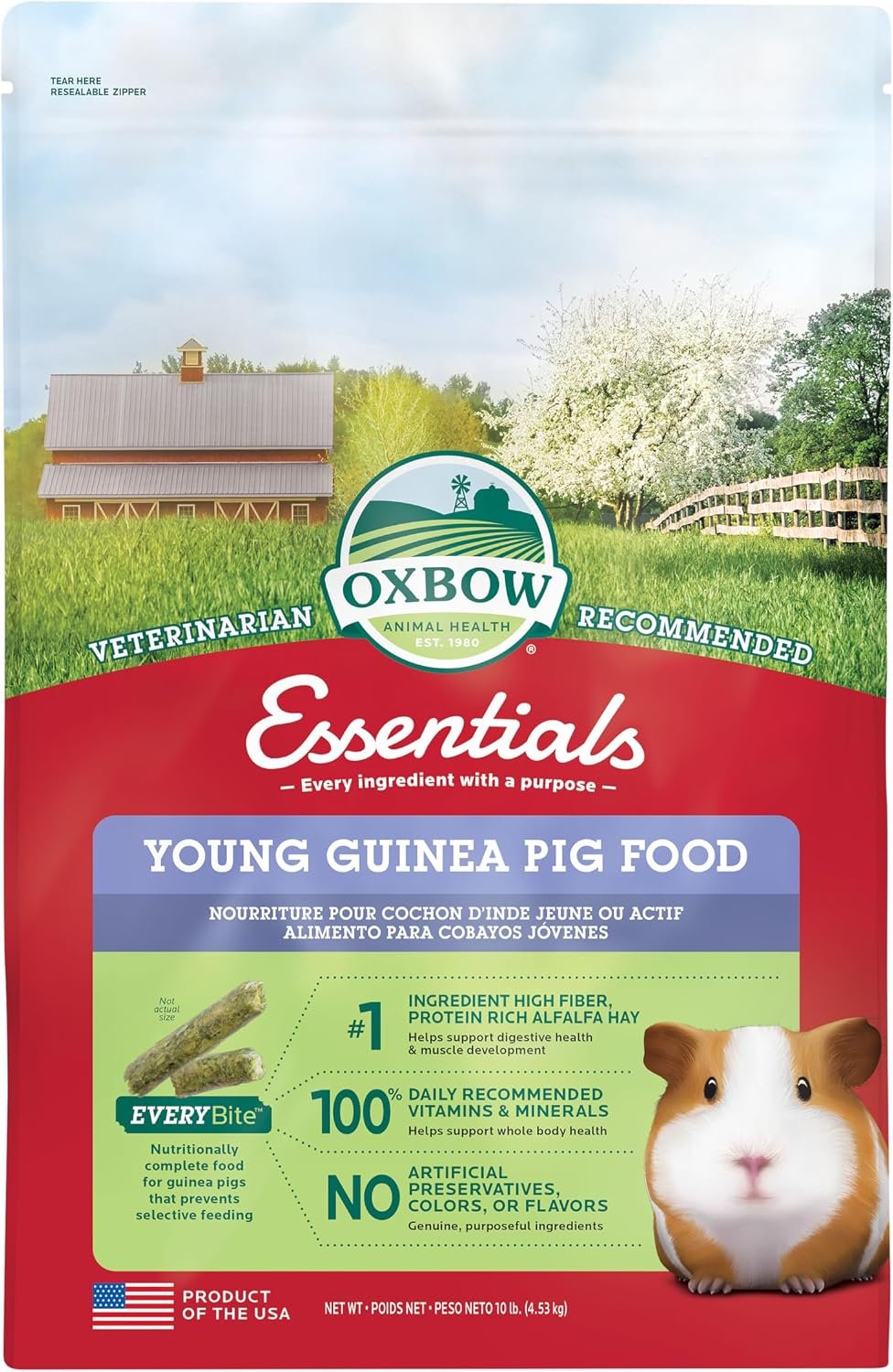 Oxbow Essentials Young Guinea Pig Food, Uniform Guinea Pig Pellets, 10 lb