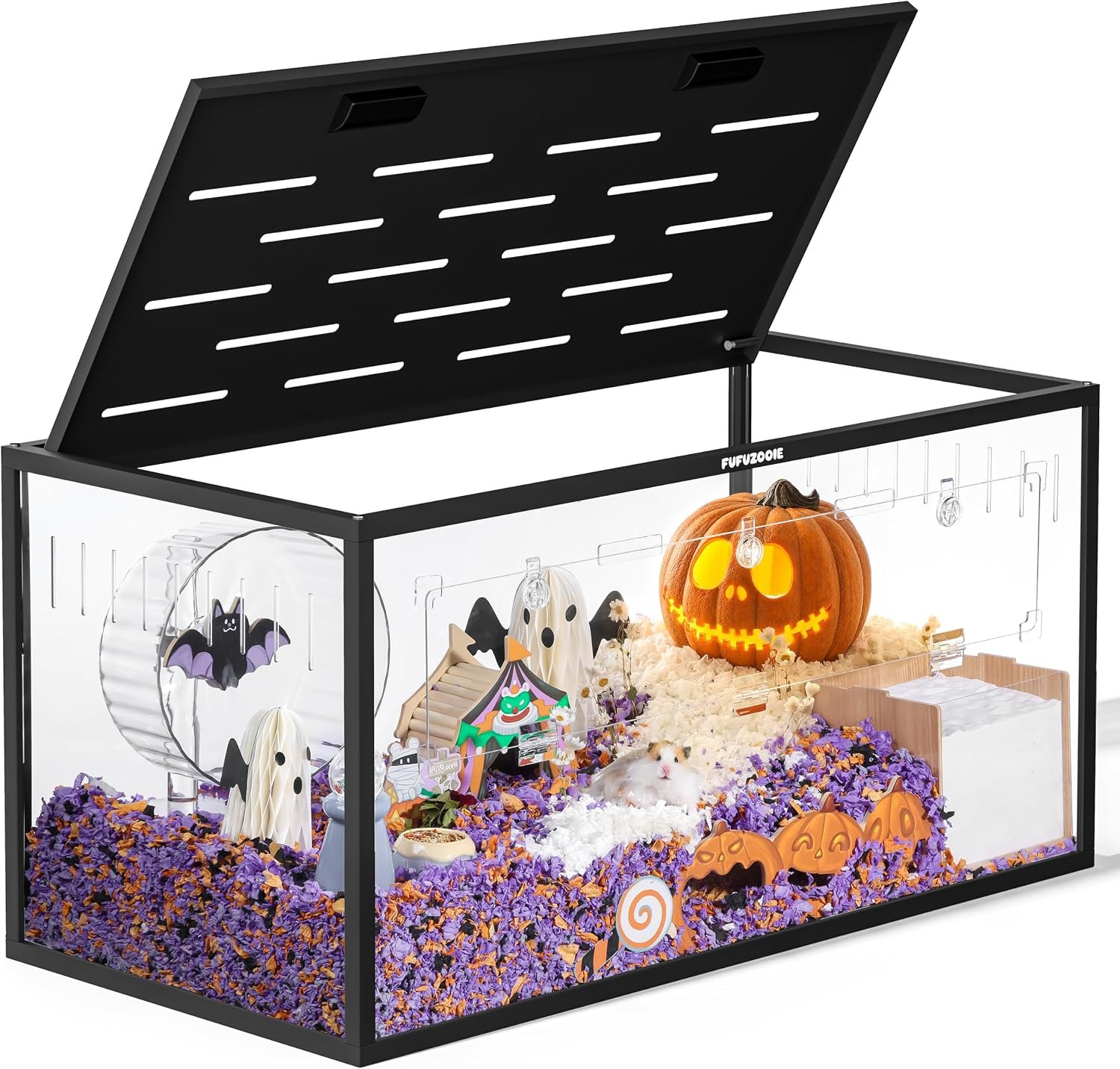 Large Metal Hamster Cage 39″, Chewproof Hamster Enclosure (Black)